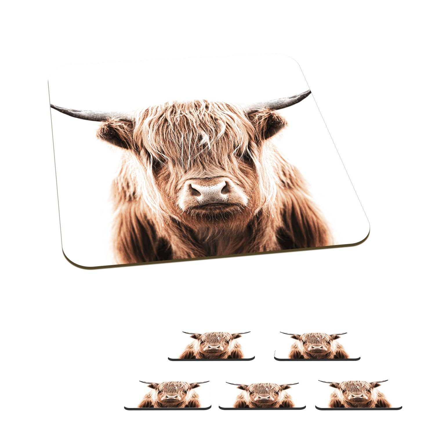 MuchoWow Glasuntersetzer Tiere - Schottischer Highlander - Kuh, Zubehör für Gläser, 6-tlg., Glasuntersetzer, Tischuntersetzer, Korkuntersetzer, Untersetzer, Tasse