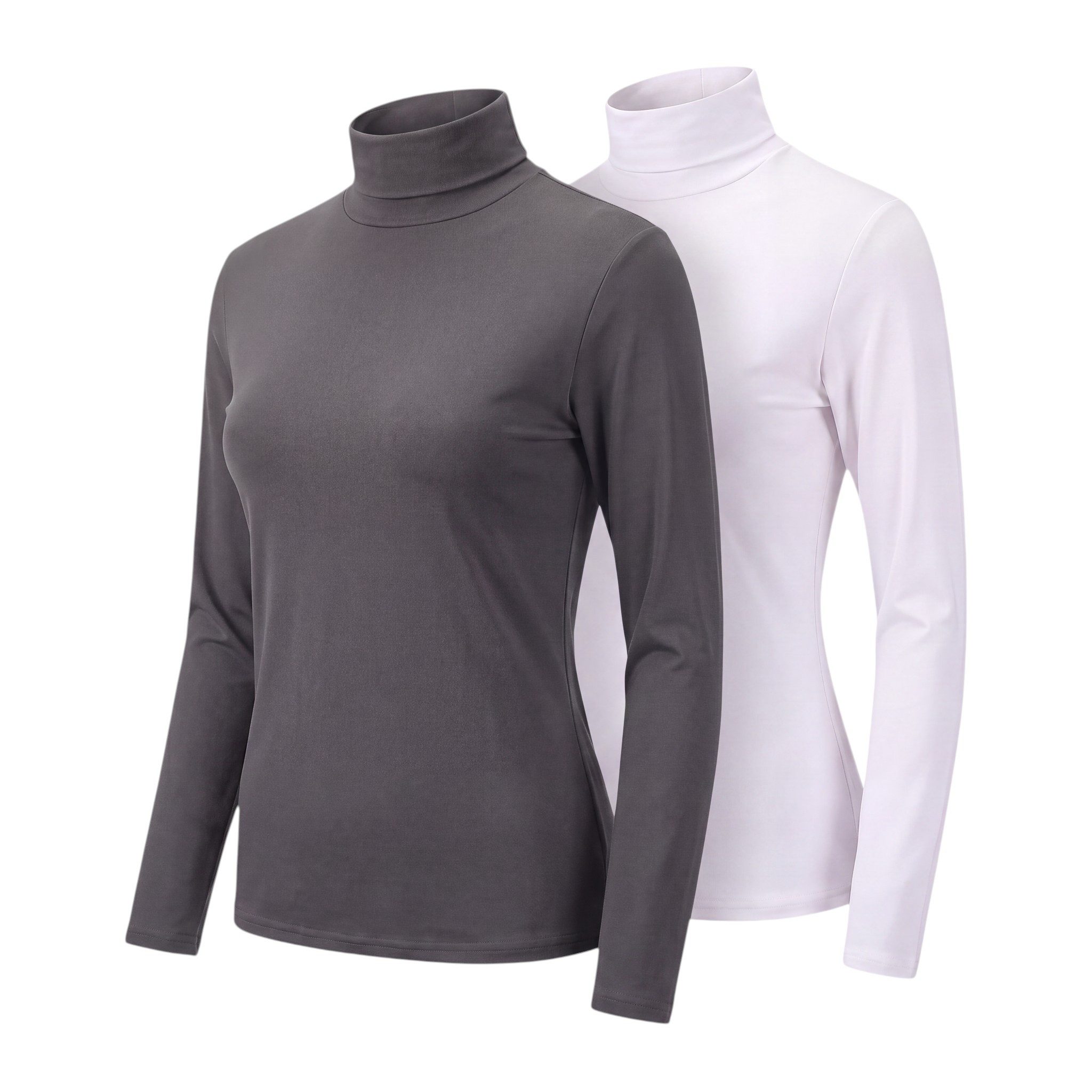 Aurela Damenmode Thermohemd Langarmshirt Rolli Damen 2er Set leicht angerauter Thermopullover 2er Set, in Unifarben