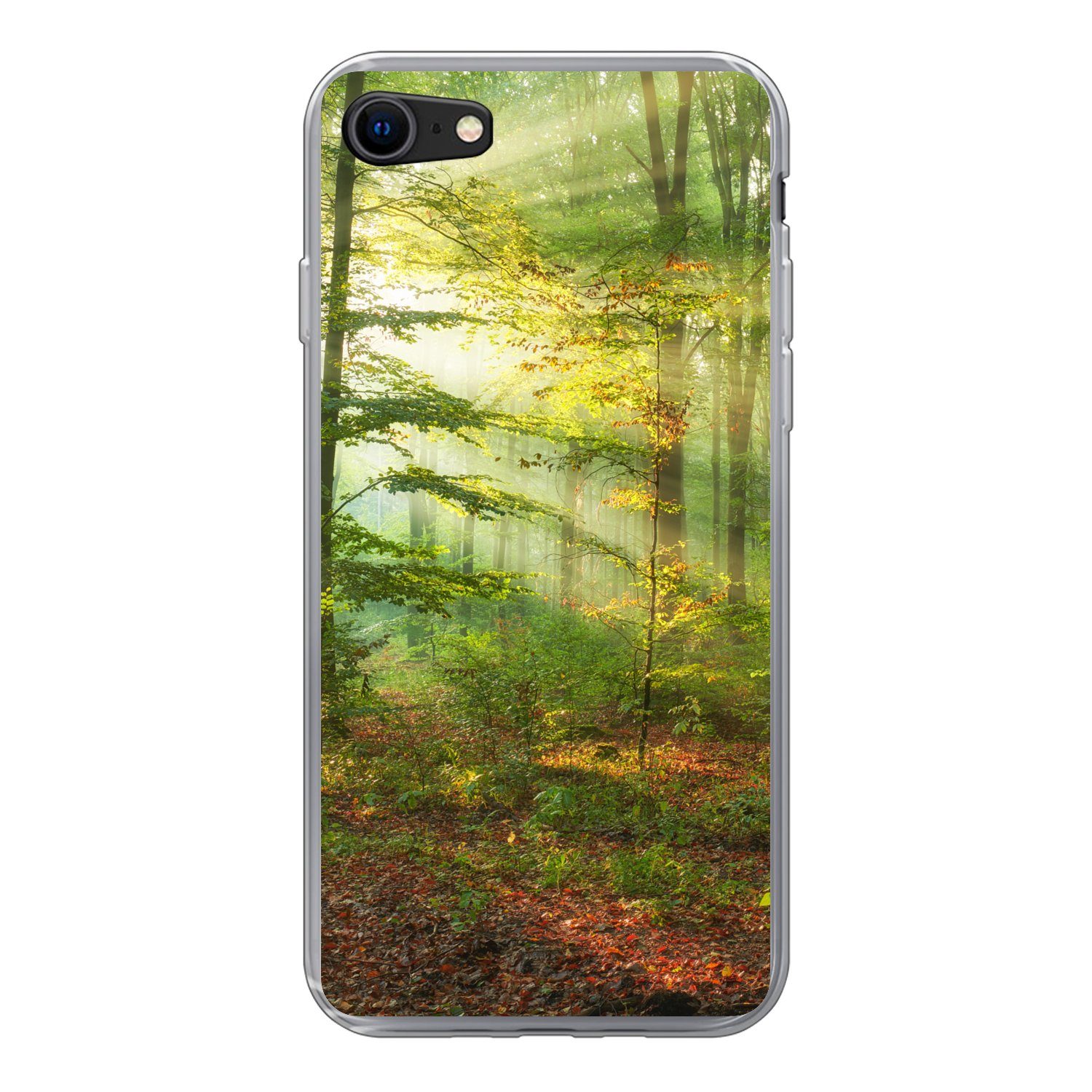 MuchoWow Handyhülle für Apple iPhone SE 2022 Sonne - Wald - Bäume - Natur - Herbst, Handy Case, Silikon, Bumper Case Dünn
