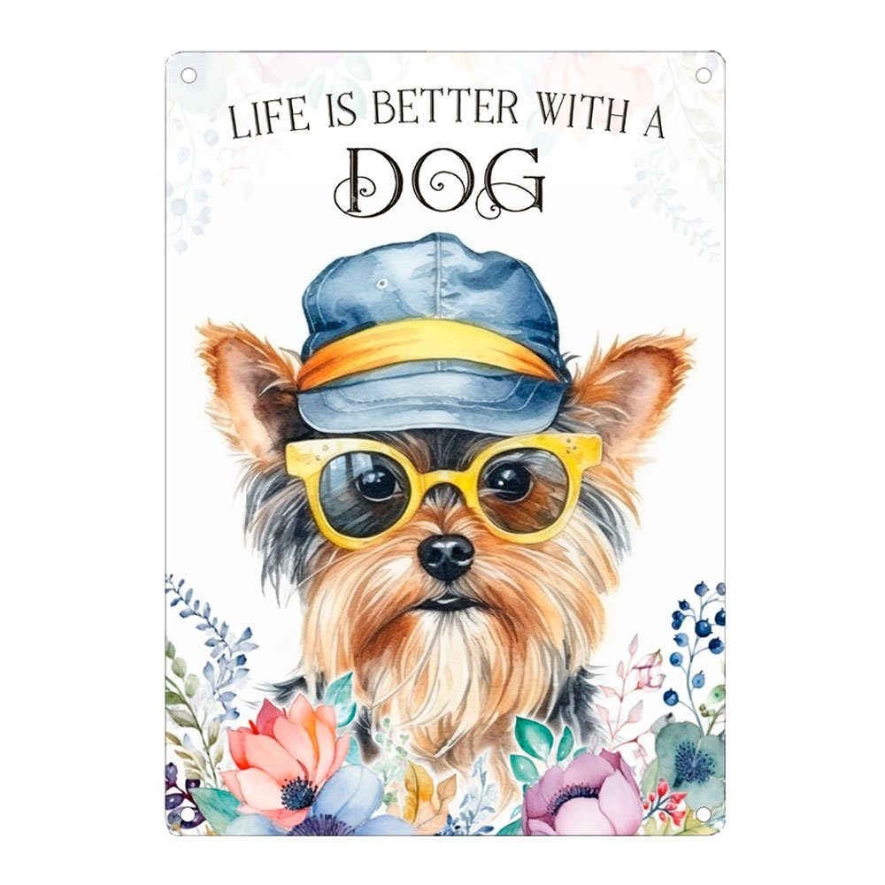Cadouri Metallschild Hundeschild YORKSHIRE TERRIER - Dekoschild mit Hunderasse, Geschenk, (1 St., Wandschild mit vier vorgebohrten Löchern), UV-beständig, 28,5 x 20 cm, abgerundete Ecken, für Hundebesitzer