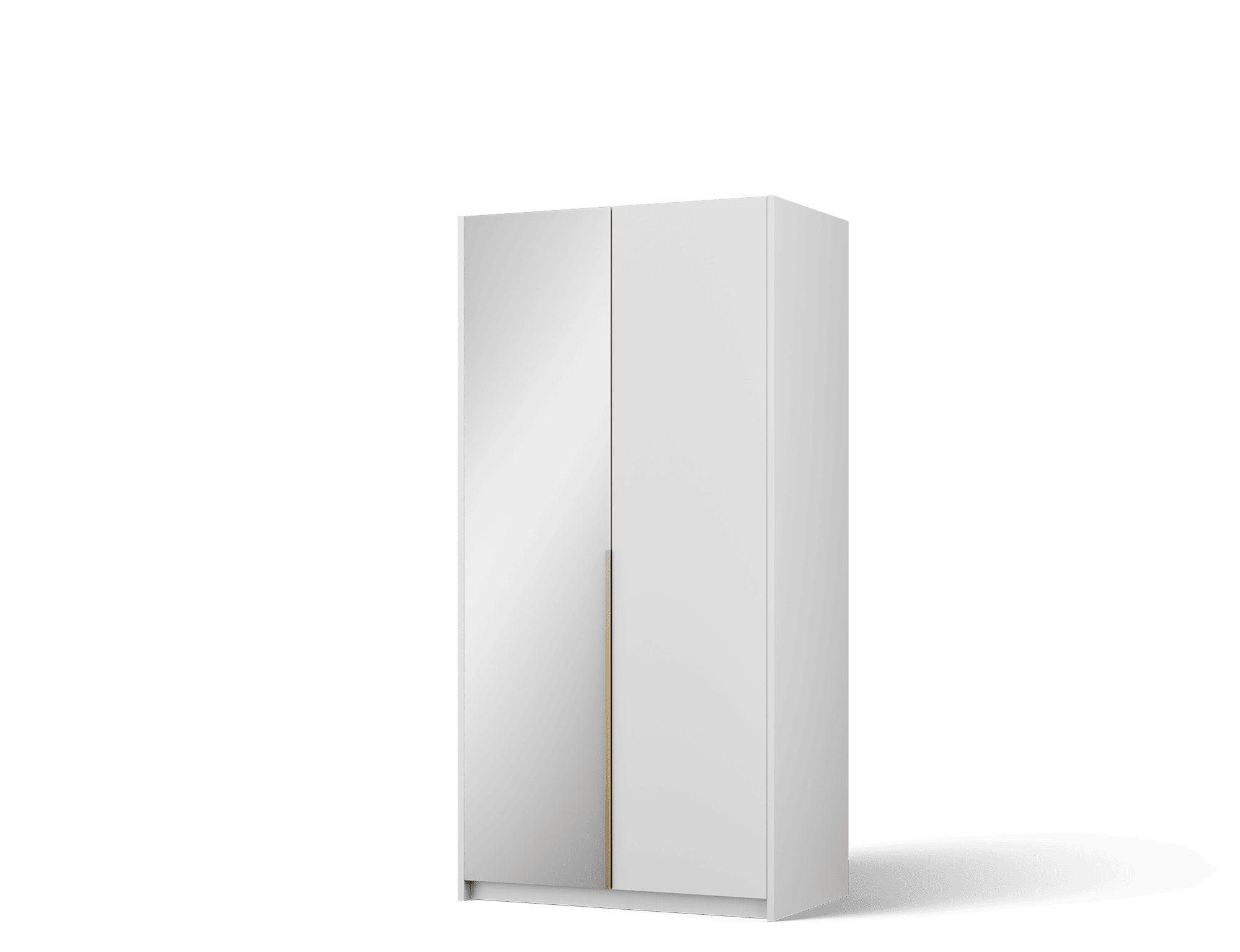 MOEBLO Drehtürenschrank Lunaro II (moderner Kleiderschrank 2-türig Schrank Garderobe Schlafzimmer, 100 cm, mit Spiegel Drehtüren Weiß Kaschmir Artisan Gold Griffe optional mit Aufsatz) (BxHxT): 100 x 204 x 58 cm