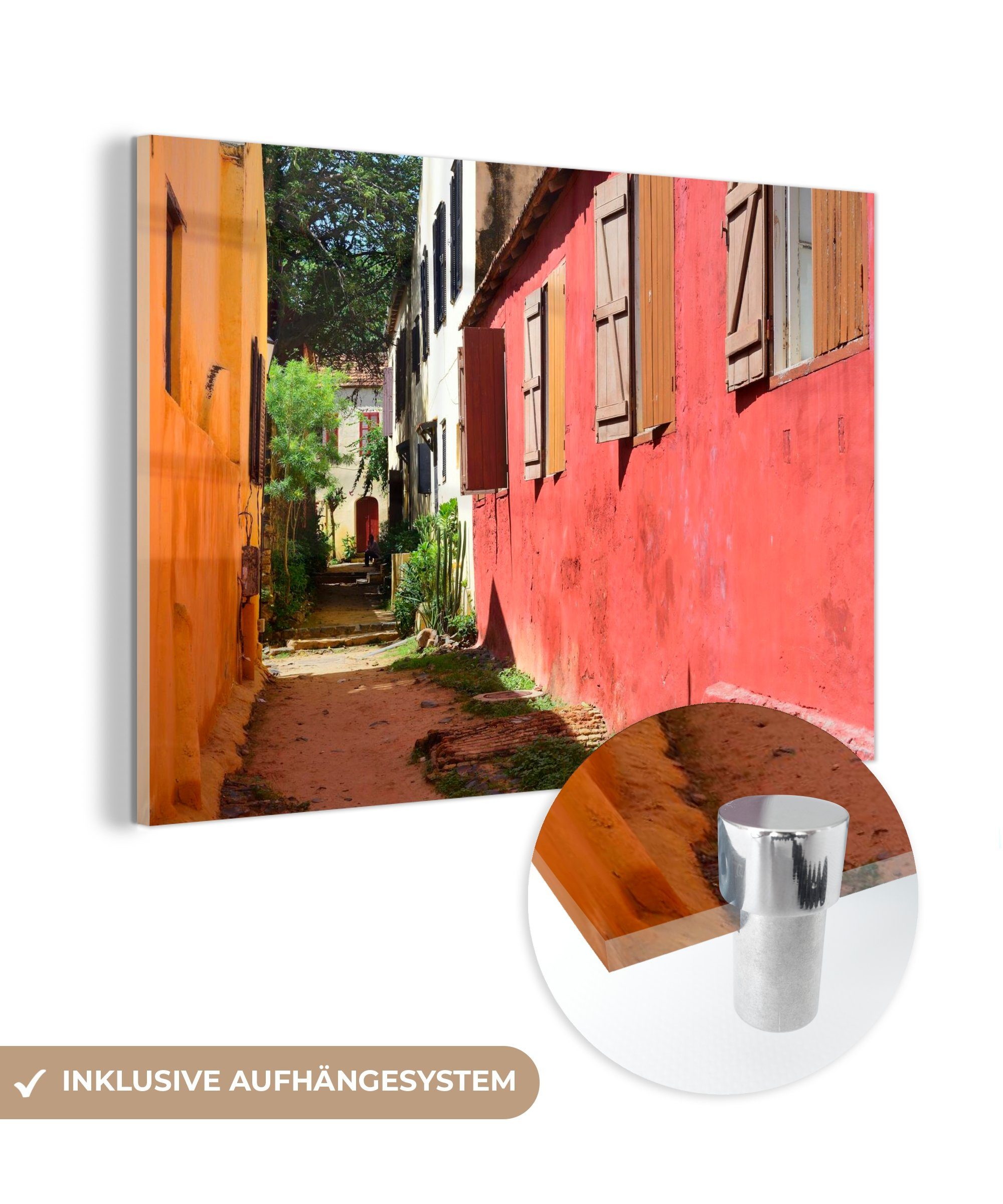 MuchoWow Acrylglasbild Farbige Häuser im Senegal, (1 St), Acrylglasbilder Wohnzimmer & Schlafzimmer