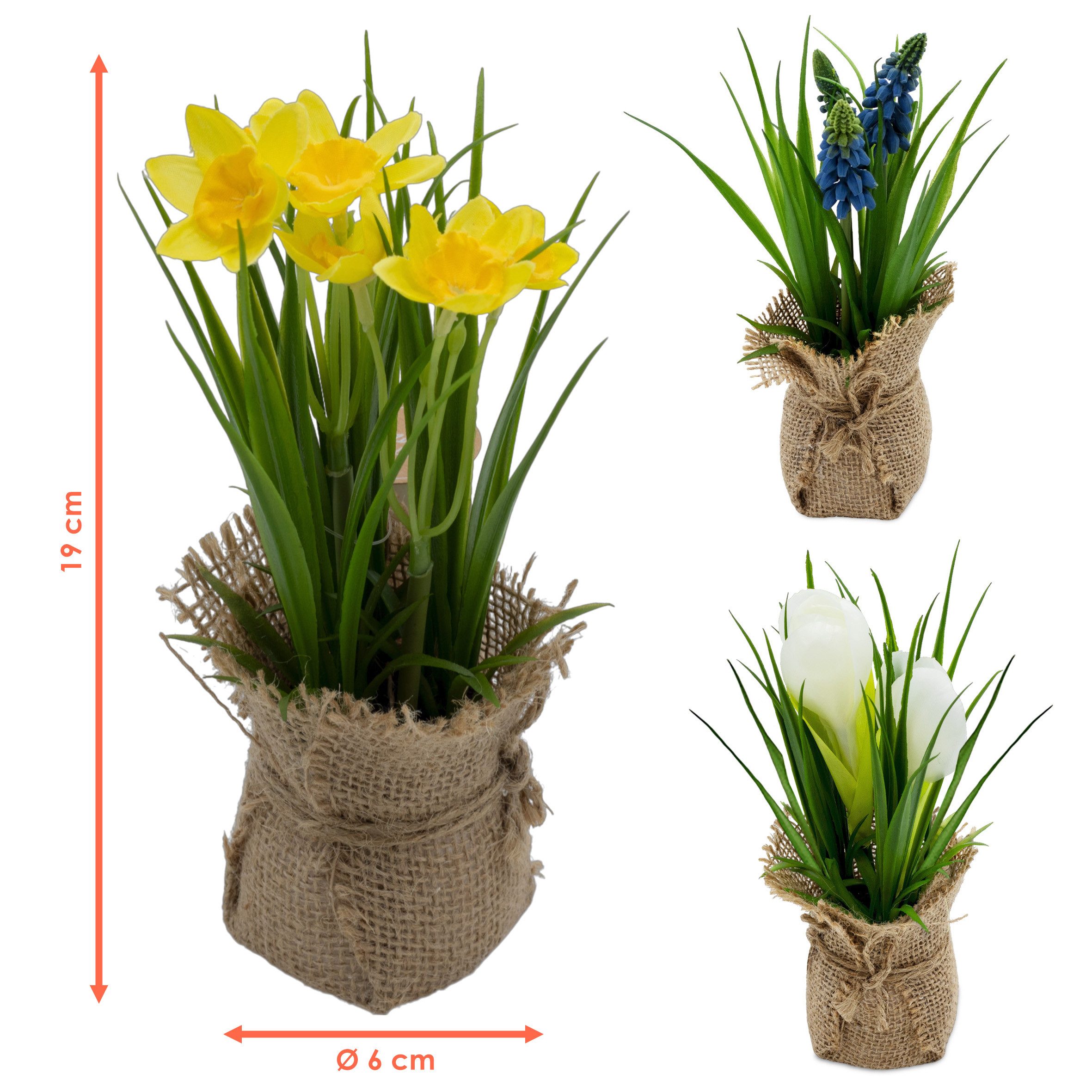 Kunstpflanze Frühlings Kunstblume im Jutesäckchen 19 cm - 3er Set Narzisse, günstig online kaufen