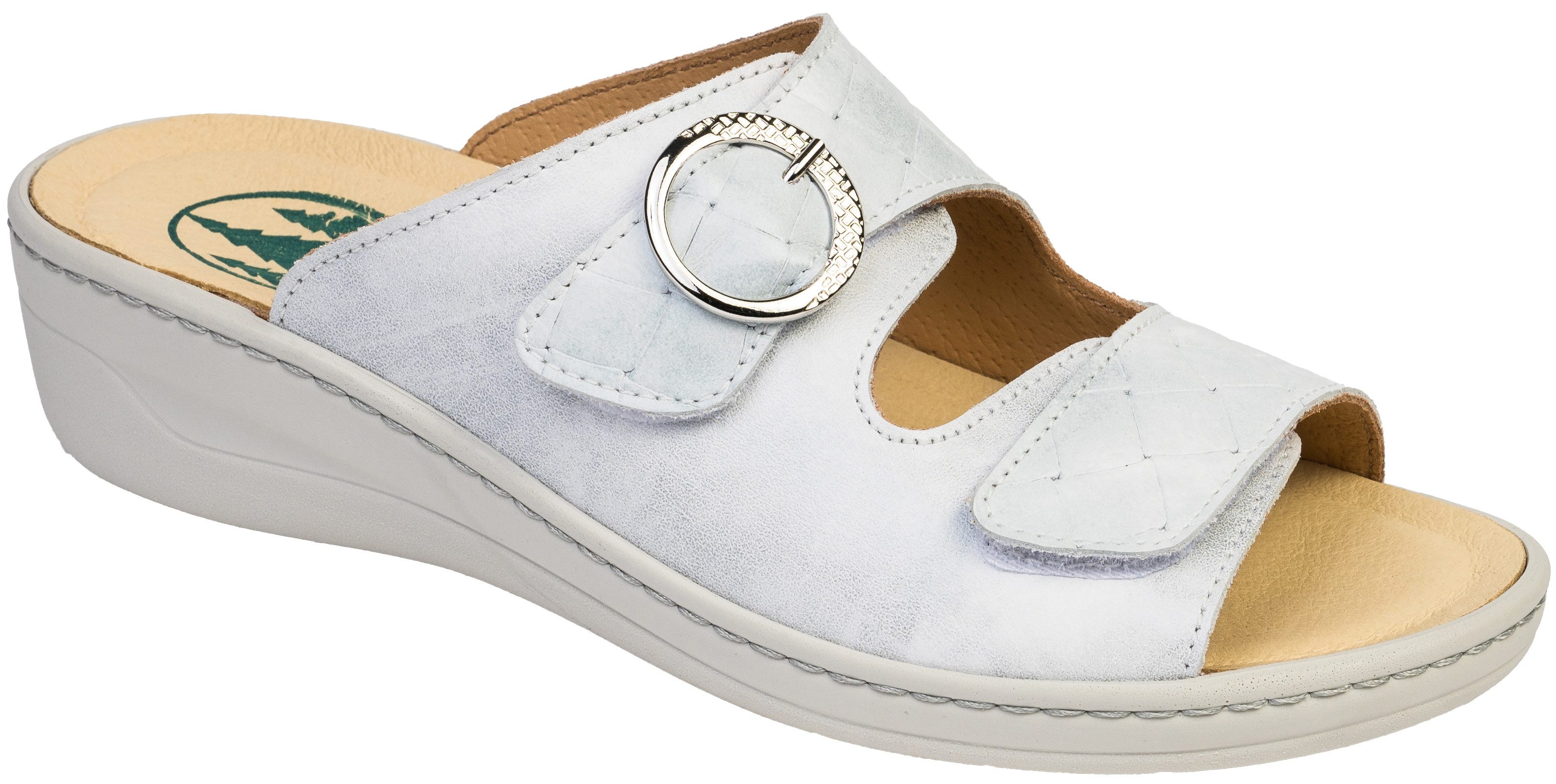 Franken-Schuhe Artikel: 3040-F1 Farbe: silber Damen Pantolette (Weite H, echt Leder) lose Einlage