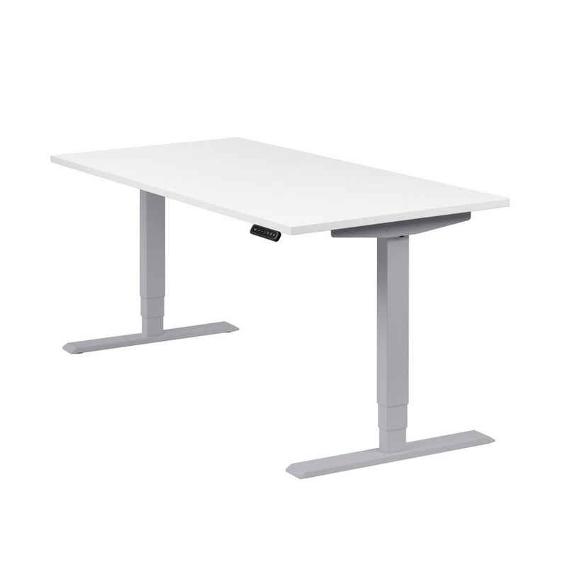 boho office® Schreibtisch Homedesk, Silber elektrisch höhenverstellbar, Tischplatte Weiß 160 x 80 cm