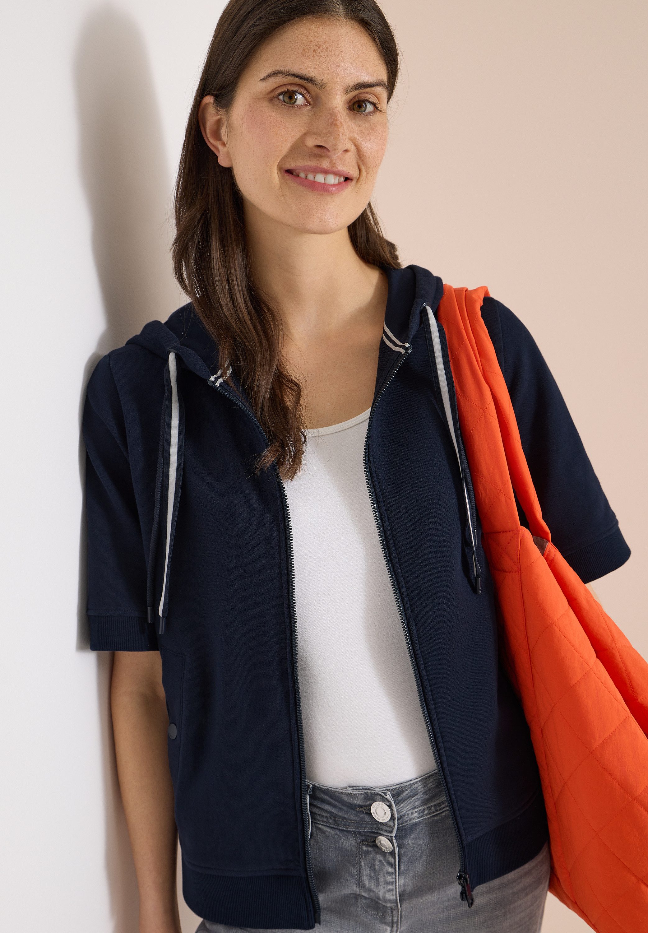 CECIL Sweatjacke Kurzarm Sweatjacke mit Kapuze