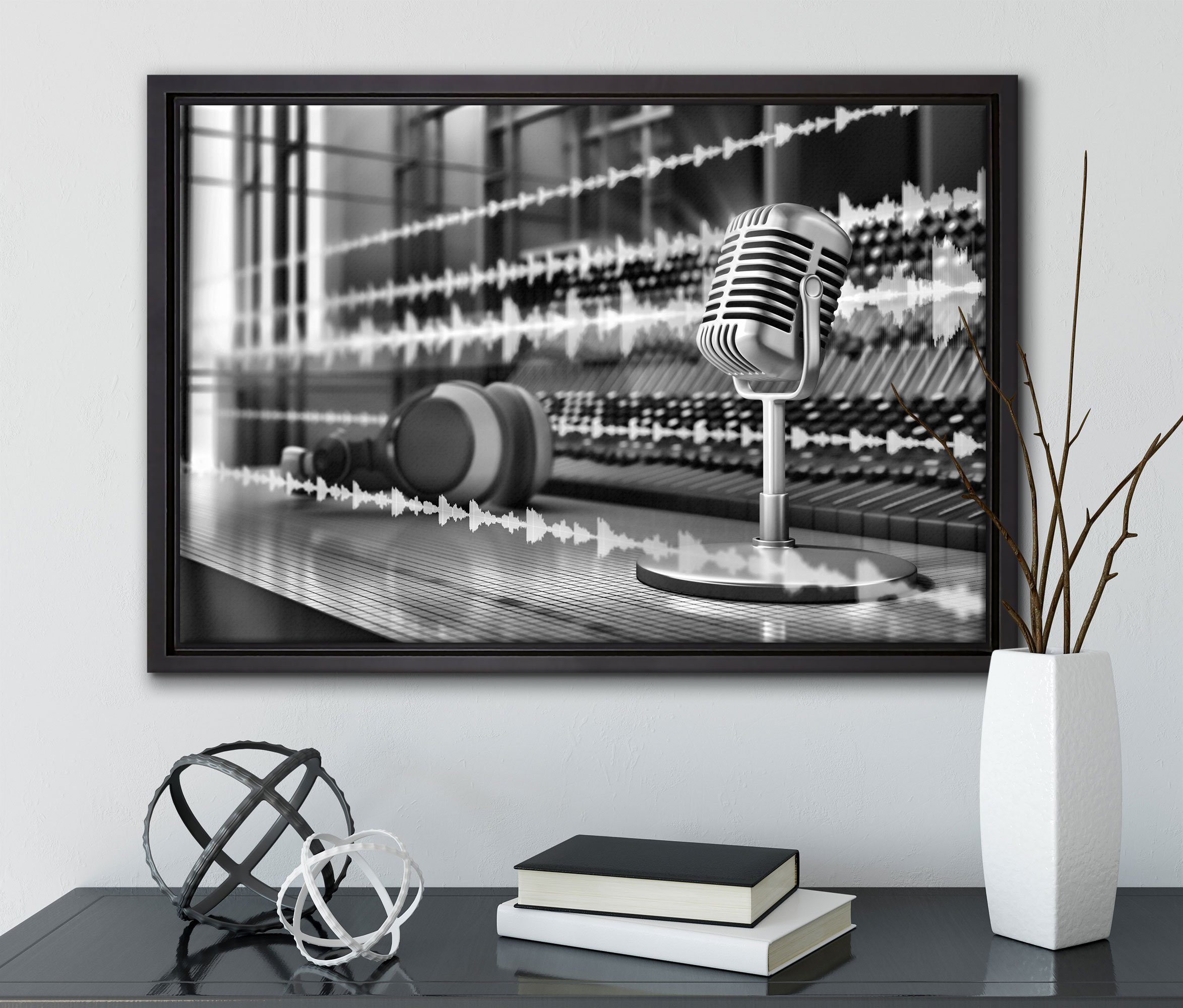 Pixxprint Leinwandbild Musikstudio, Wanddekoration (1 St), inkl. Zackenaufhänger gefasst, fertig Schattenfugen-Bilderrahmen einem in Leinwandbild bespannt