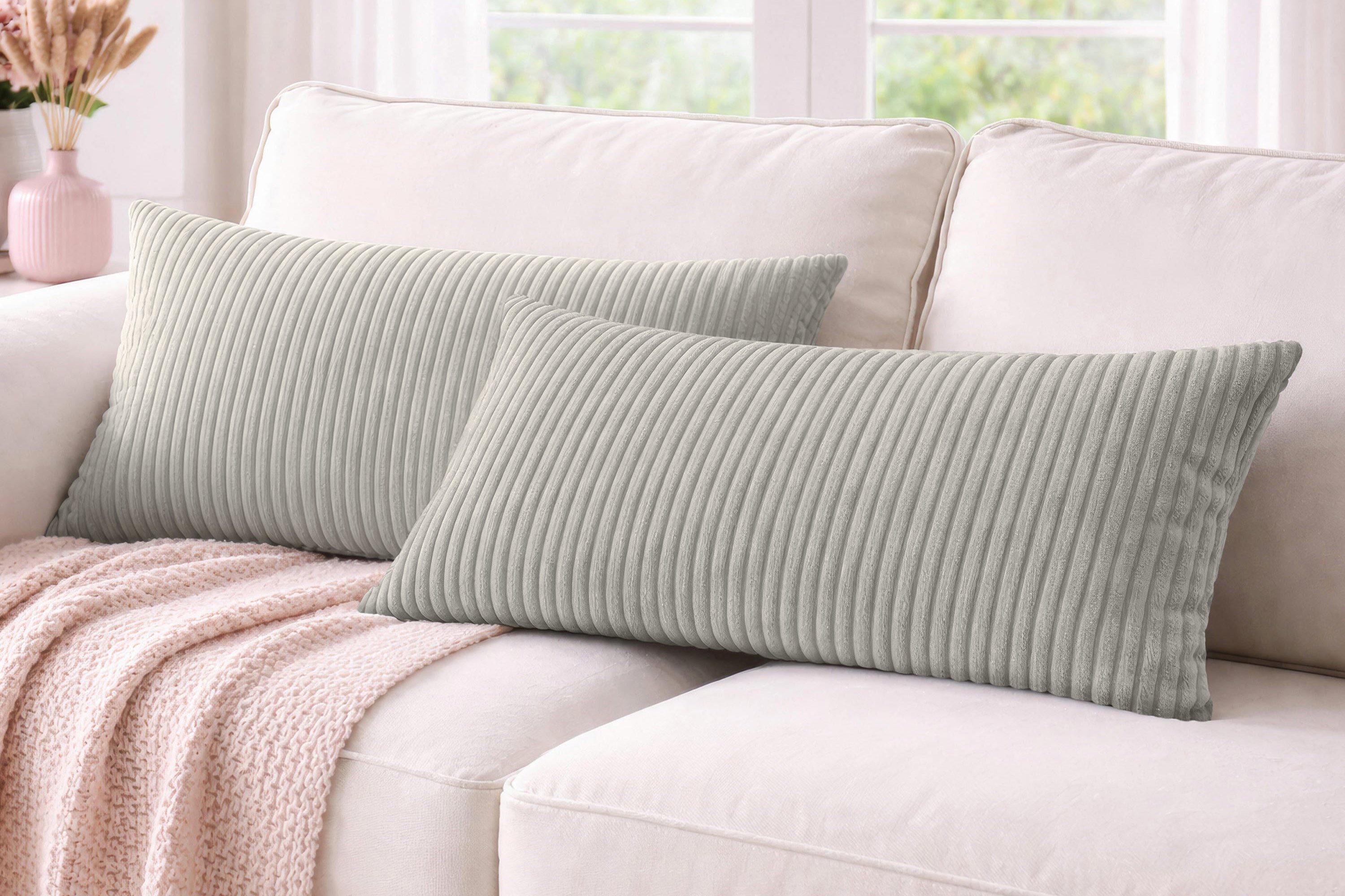 Amilian Dekokissen 40x80 cm 2er Set mit Füllung – Cord-Optik Sofakissen, mit Füllung und Bezug, formstabil, Hotelverschluss
