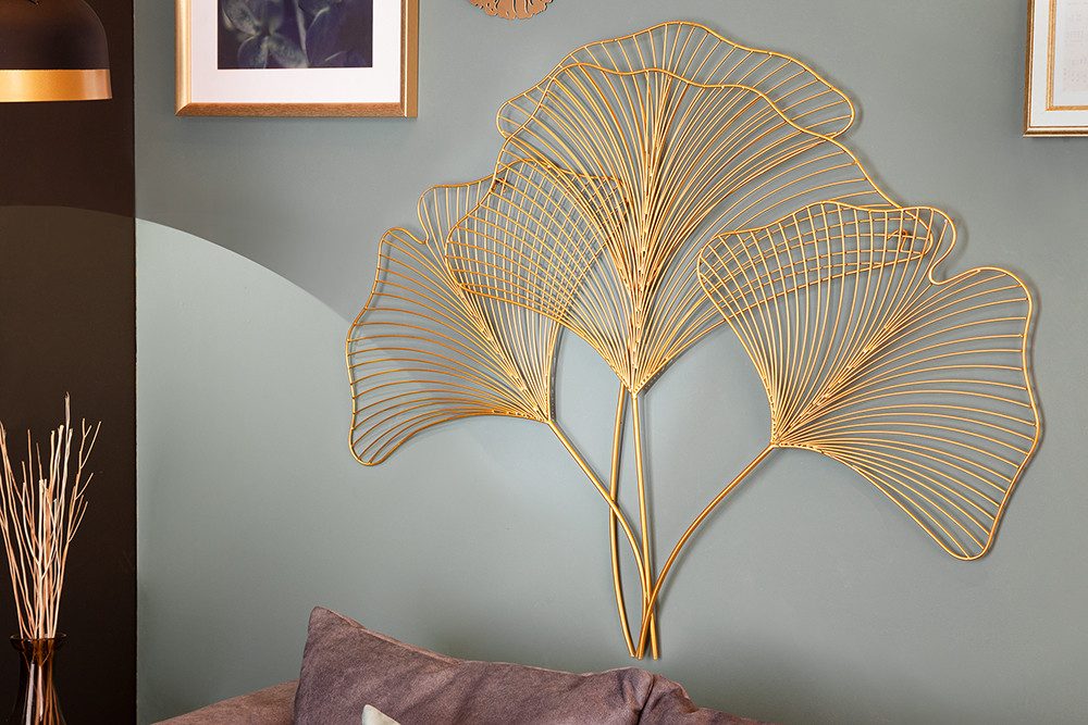 riess-ambiente Wanddekoobjekt GINKGO 90cm gold - Metall, Blatt, Eisen, Glück, Asiatisch, Yin & Yang, Filigranes Accessoire - ideal für Wohn- und Schlafzimmer oder im Flur