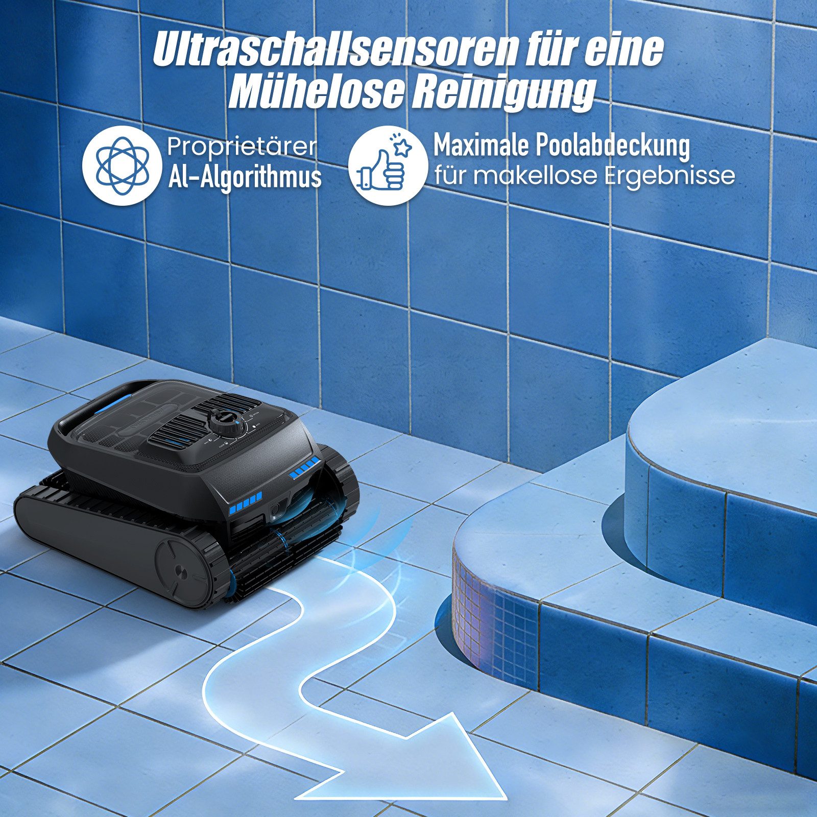 AIRROBO Poolroboter 2026 Upgrade CP400lite Poolroboter Wand & Boden, Wasserlinie, (4 Motoren, 4 Bürstenköpfe, 150 Minuten Akkulaufzeit, schnelles Aufladen, Geei – Bild 4 von 5