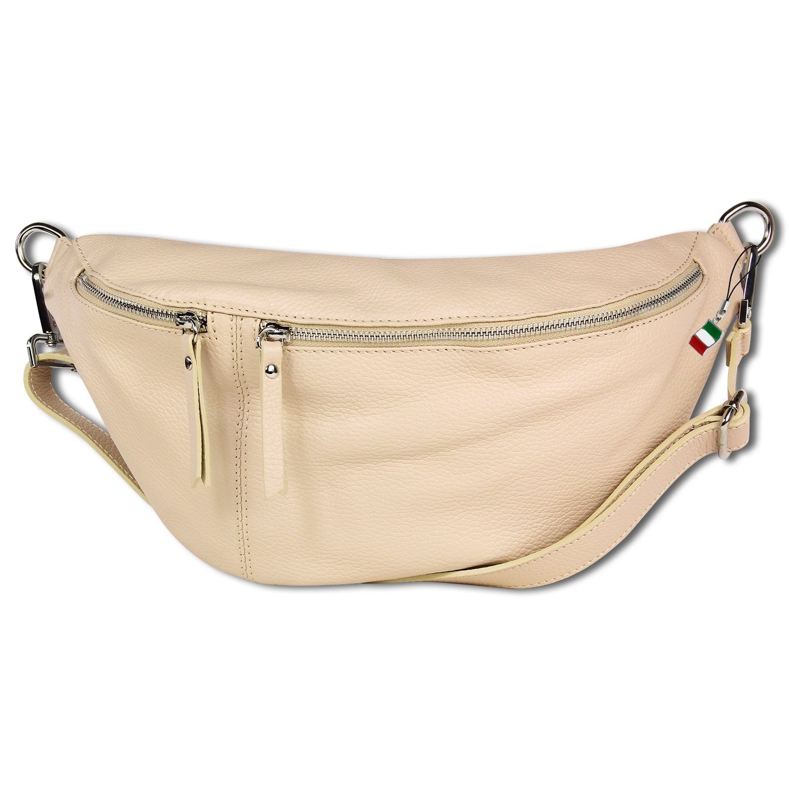 FLORENCE Gürteltasche Florence Echtleder BomBag Damen extra groß (Gürteltasche), Damen Leder Gürteltasche, beige ca. 37cm x ca. 20cm