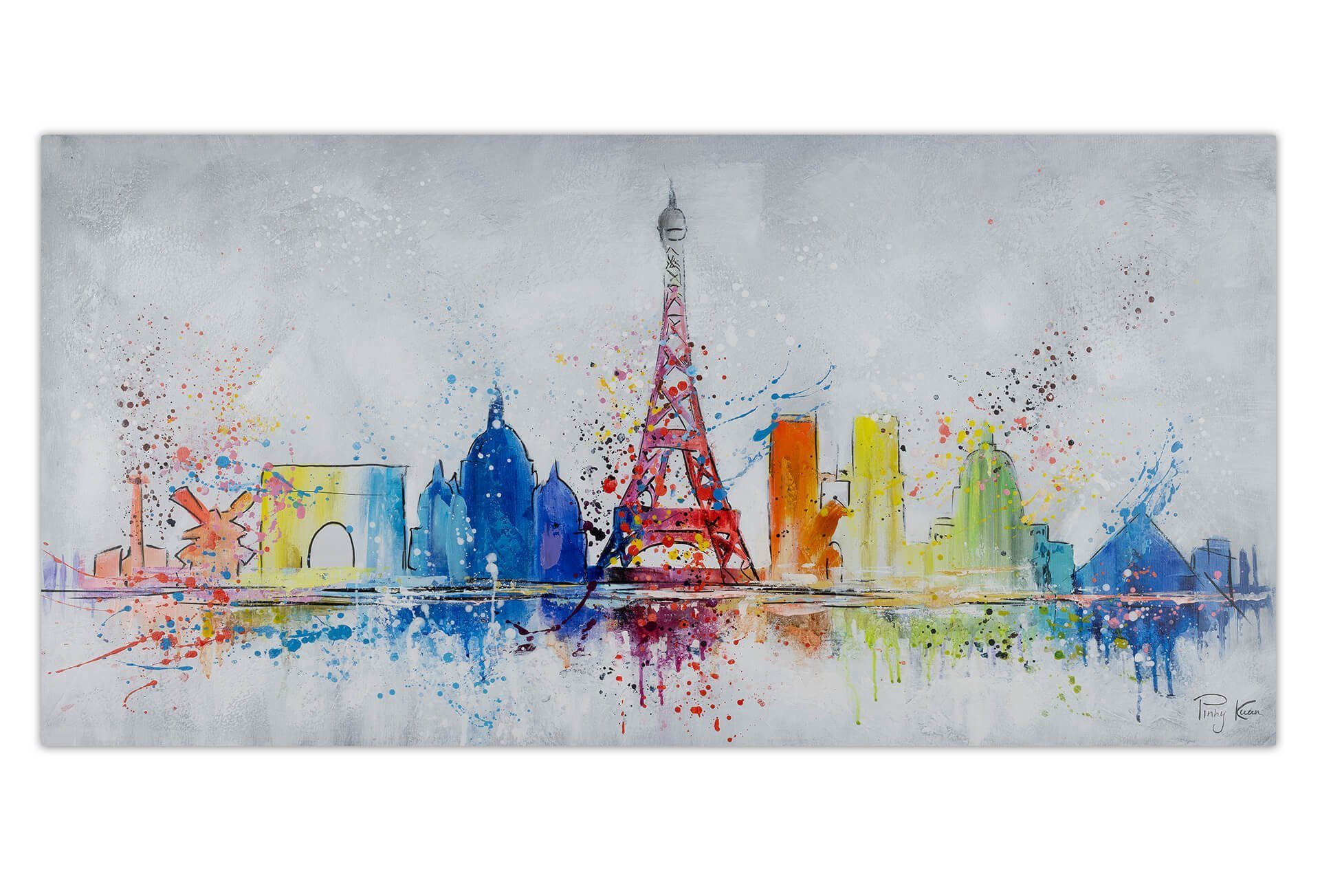 KUNSTLOFT Gemälde Leinwandbild voll Pracht HANDGEMALT 100% Wohnzimmer Eiffelturm 120x60 Wandbild cm
