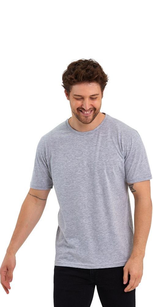 T-Shirt T-Shirts gerader Basic Baumwolle Abschluss Herren COMEOR Grau Ärmel (Packung, 1-tlg) mit
