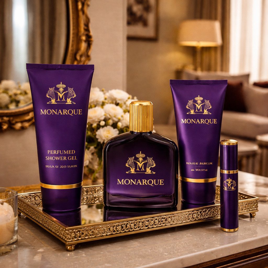 Fine Perfumery London Pflege-Geschenkset Monarque Pour Homme 4-tlg. Herren Duftset: EdP, Duschgel, Aftershave