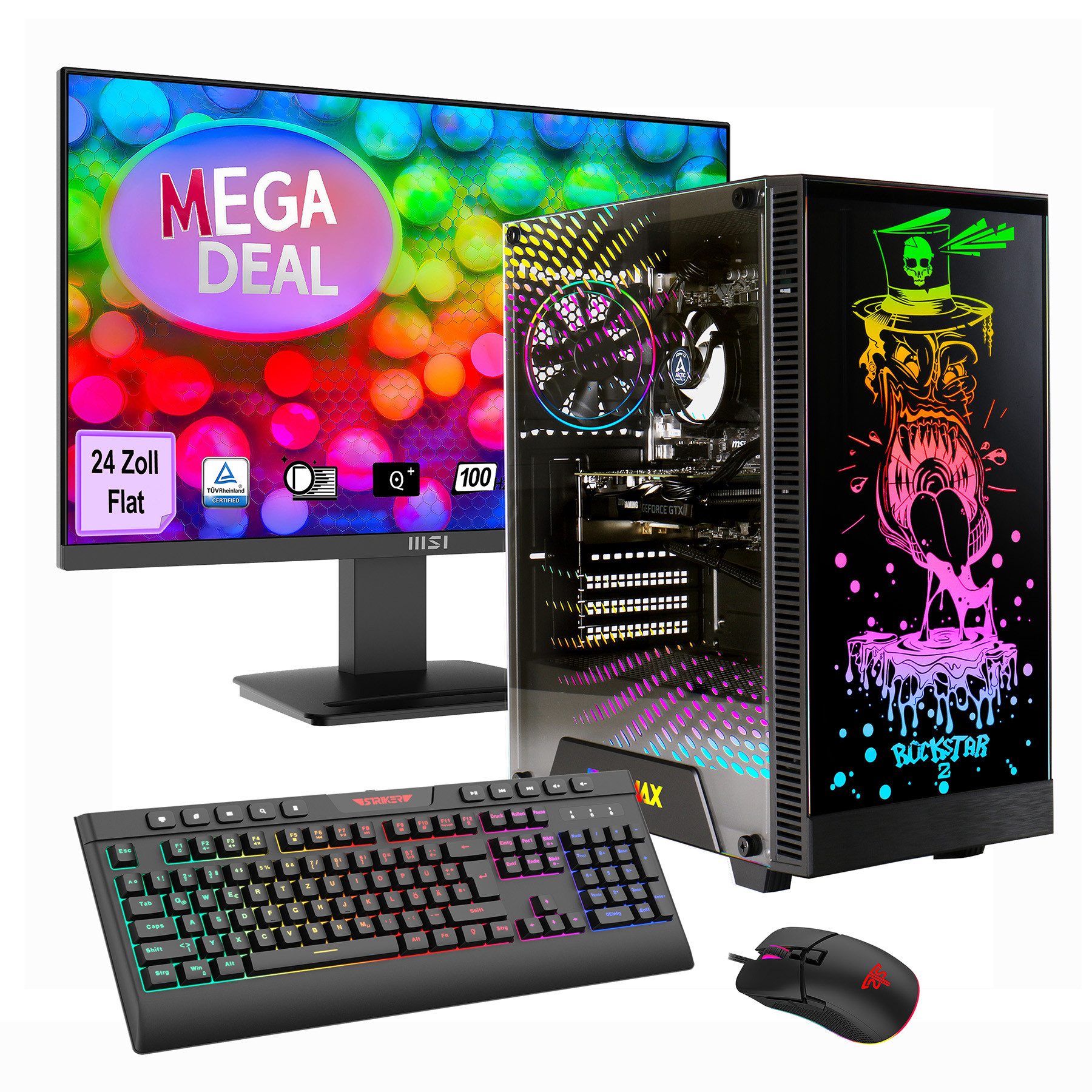 GAMEMAX MegaDeal Rockstar 2726 AMD Ryzen 7 5700X RTX5060 16GB 1TB SSD Gaming-PC-Komplettsystem (24", AMD Ryzen 7 5700X, RTX 5060, 16 GB RAM, 1000 GB SSD, Windows 11 + MSI PRO MP2412 Monitor 60cm (24)