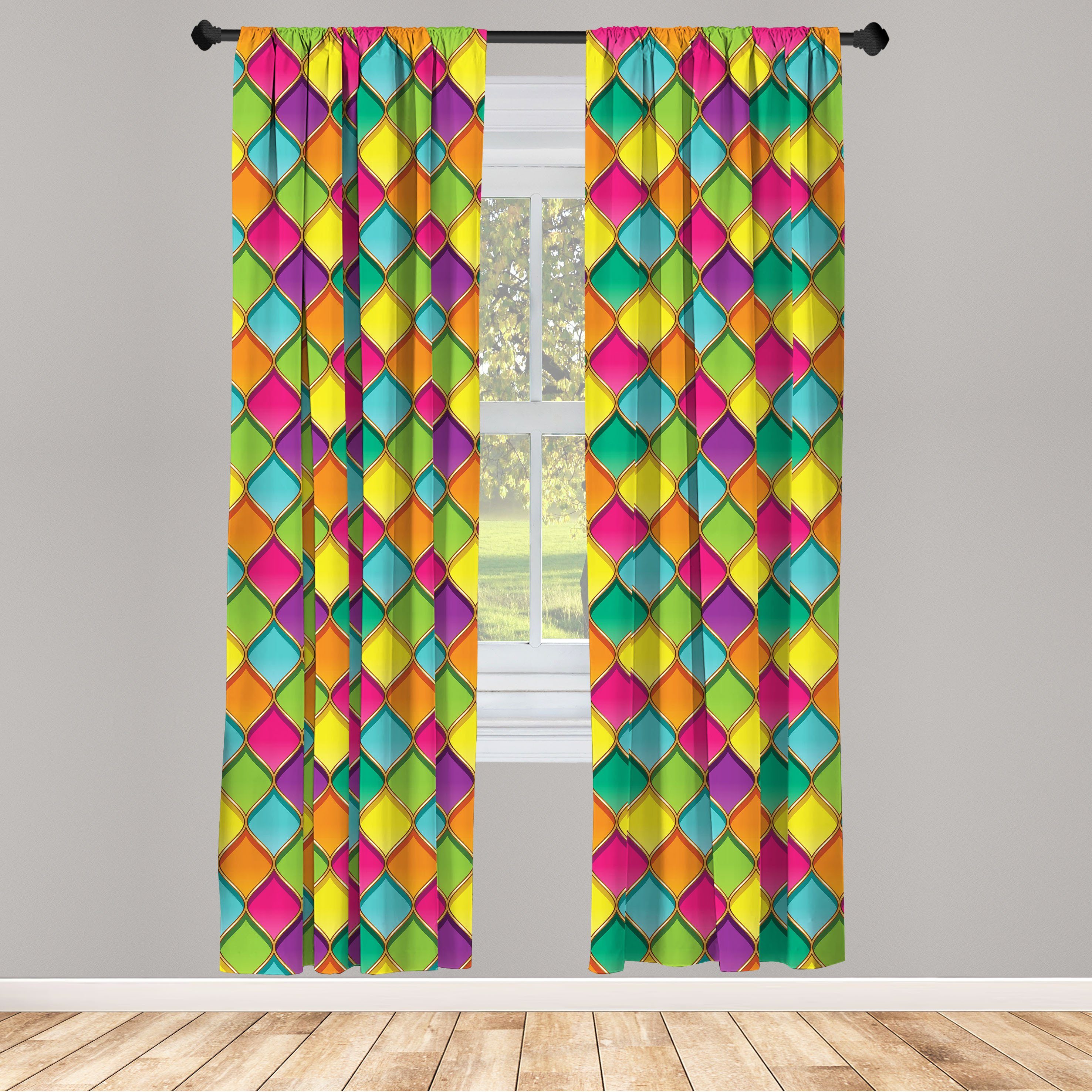 Gardine Vorhang für Wohnzimmer Schlafzimmer Dekor, Abakuhaus, Microfaser, Geometrisch Vivid Farbige Kurven