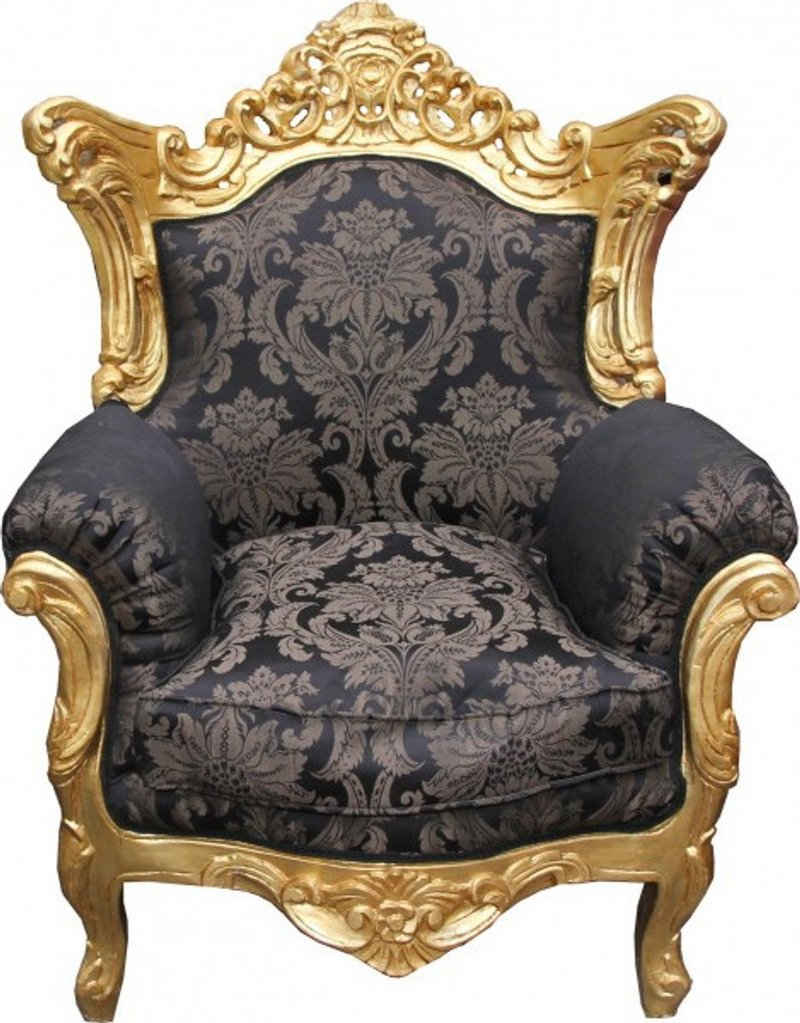 Casa Padrino Sessel Barock Sessel Al Capone Schwarz Muster / Gold - Rokoko Antik Stil Möbel