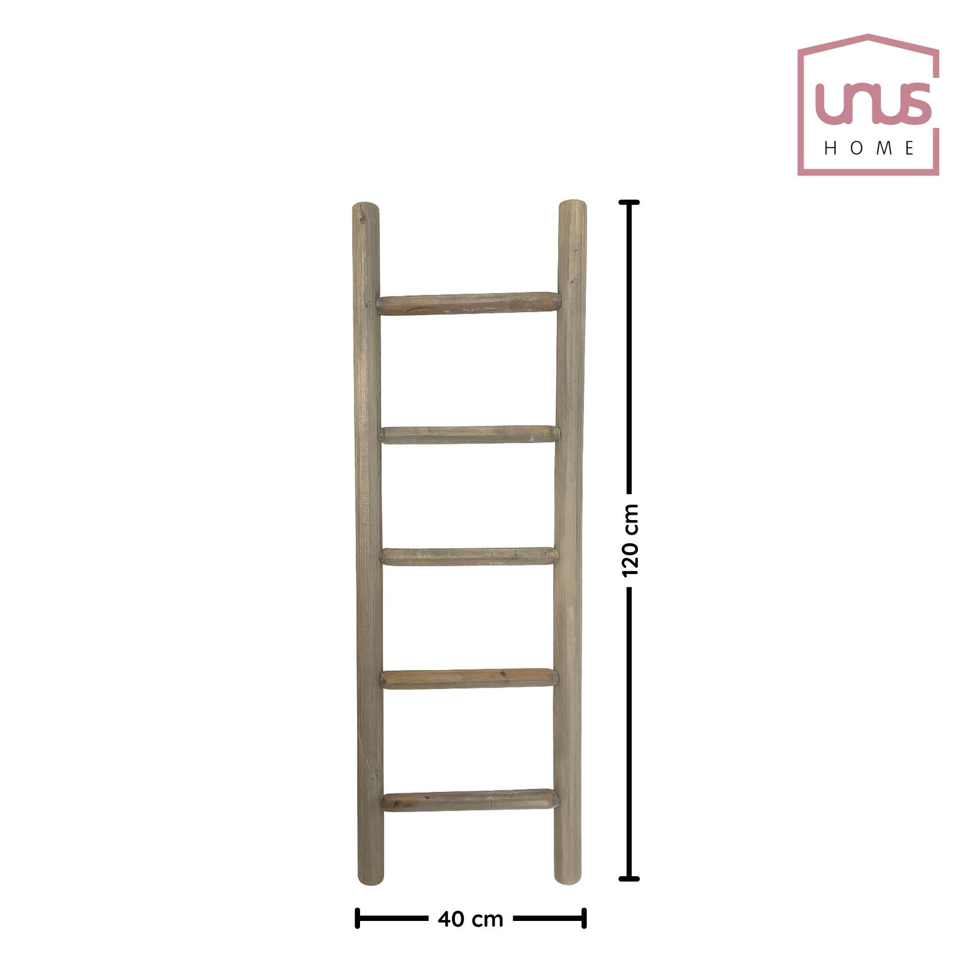 UNUS HOME Regalleiter Deko-Holzleiter (120cm, grau), Dekoleiter, Gartendeko, Pflanzenhalter, Handtuchleiter, Holzleiter