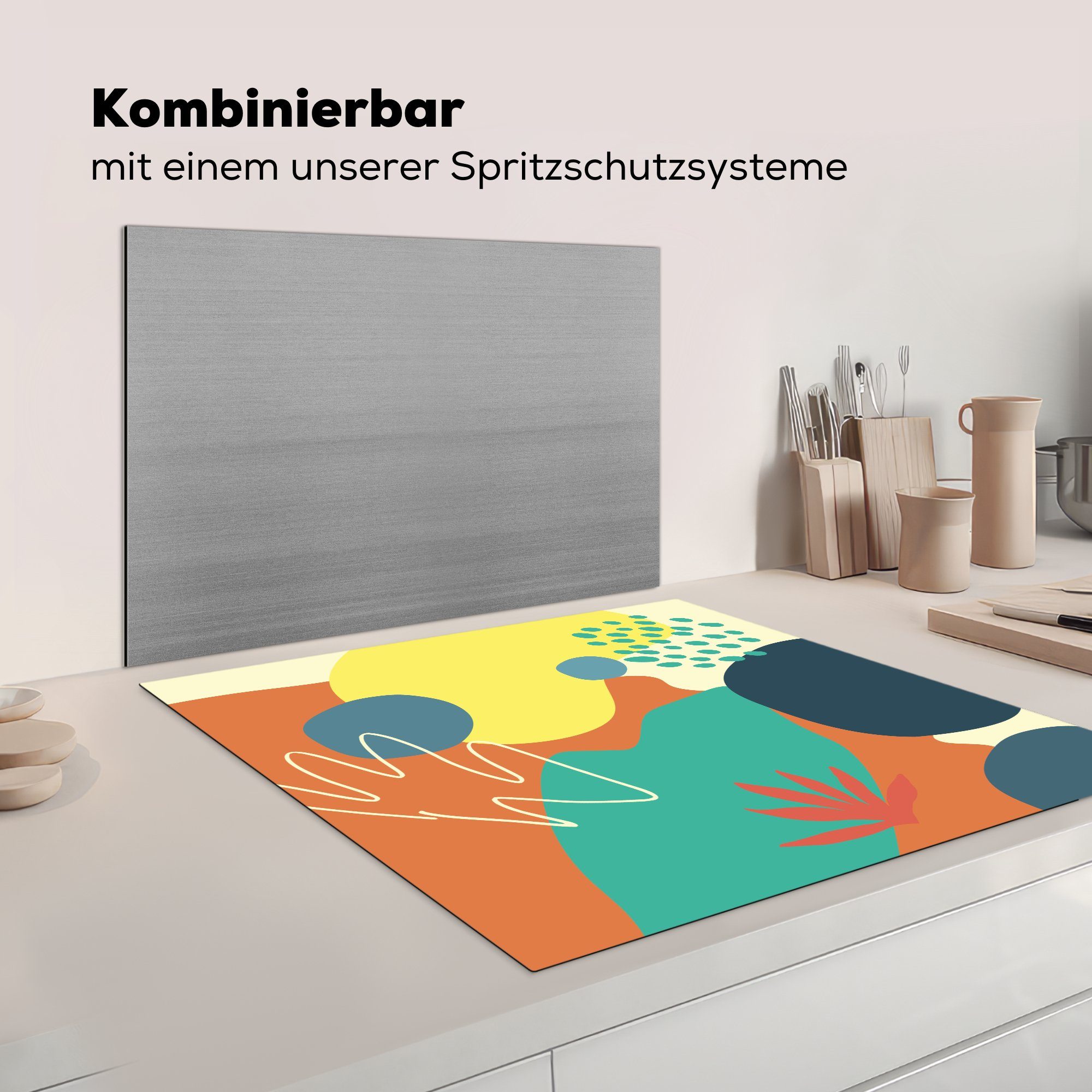 küche cm, Abstrakt, 78x78 - MuchoWow - Herdblende-/Abdeckplatte für Ceranfeldabdeckung, (1 Arbeitsplatte Vinyl, tlg), Flecken Sommer