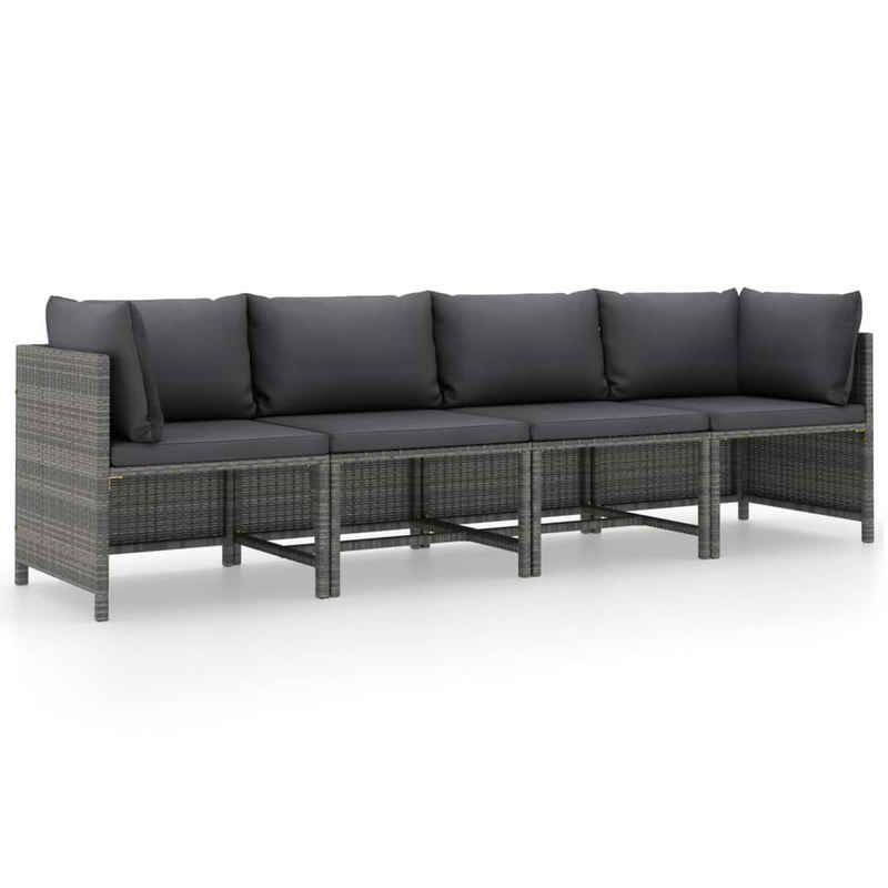vidaXL Loungesofa 4-Sitzer-Gartensofa mit Kissen Grau Poly Rattan, 1 Teile