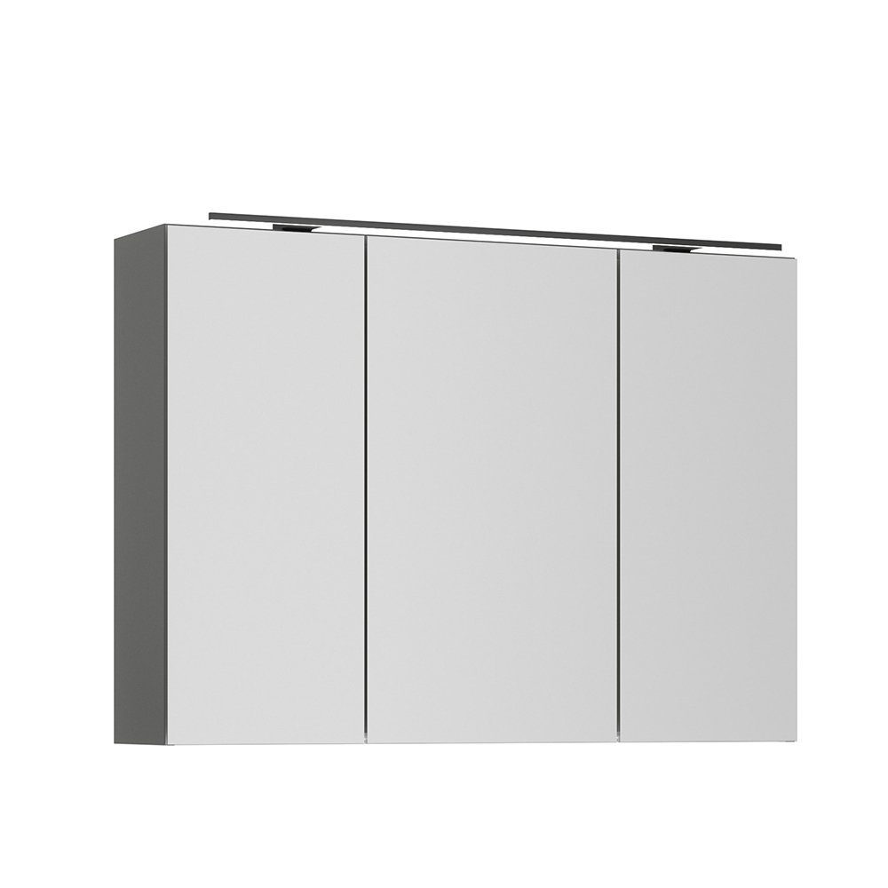 Lomadox Spiegelschrank PALERMO-136-GREY grau 100cm breit mit LED Aufsatzleuchte schwarz matt 100/72/21 cm