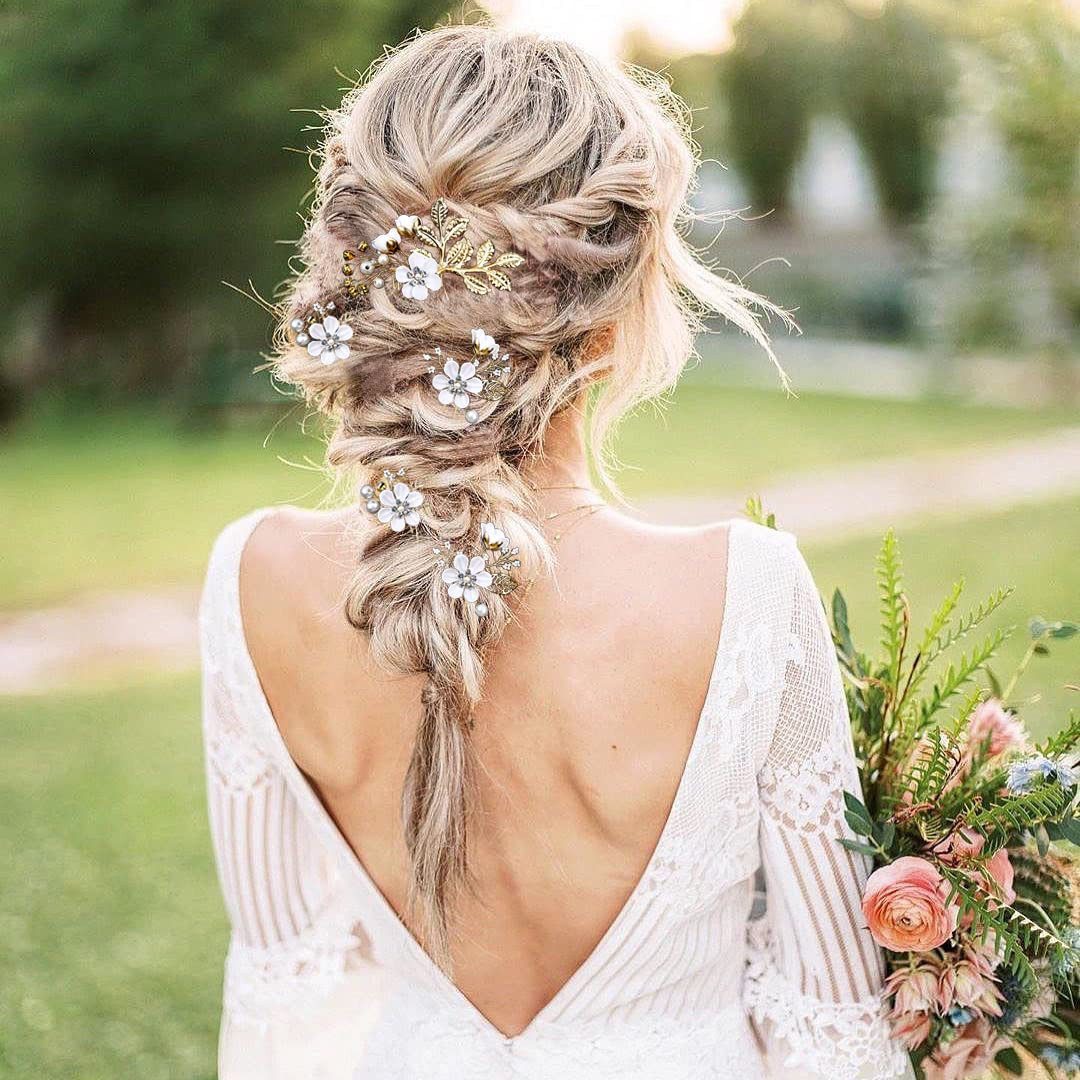 Bomiclss Haarspange 5 Stück Braut Haarnadeln Hochzeit mit Kristall & Perlen, Hochzeit Haarnadeln, Blumen Perlen Braut Haarschmuck