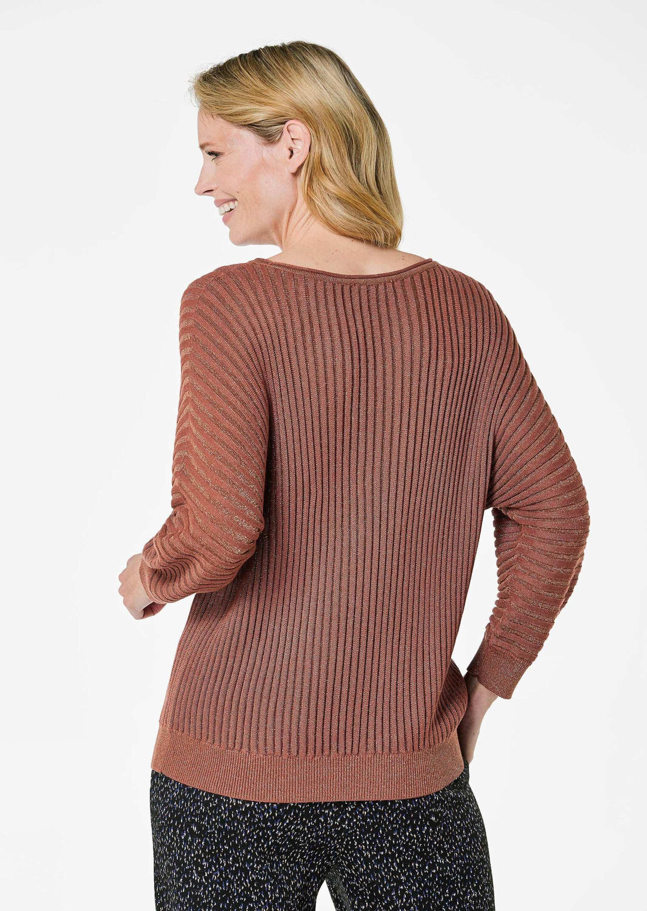 GOLDNER Strickpullover Kurzgröße: Rippenpullover mit Fledermausärmeln Festpullover mit U-Boot-Ausschnitt, Rippstruktur und Langarm