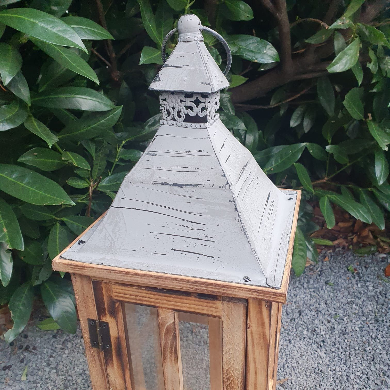 56 cm Holzlaterne Laterne braun Kerzenhalter Aspinaworld Gartenfigur Windlicht
