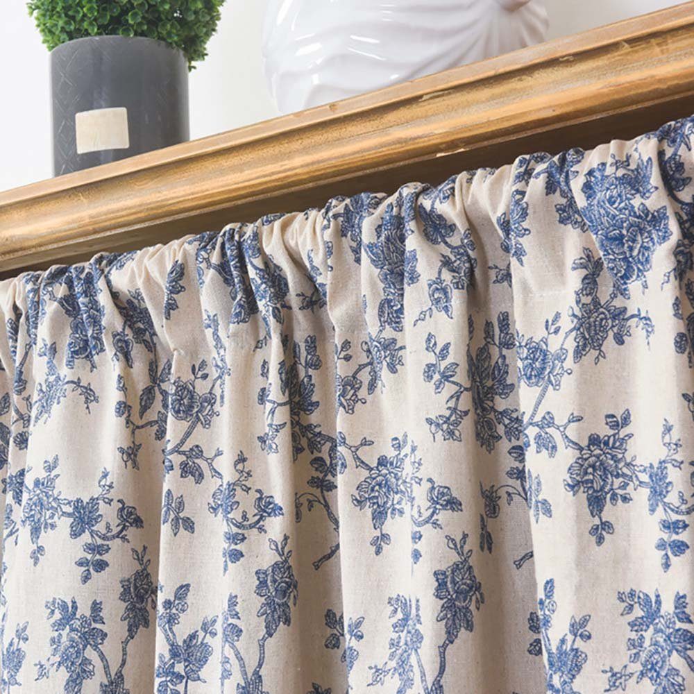 CTGtree Blaue Blume Streifen Küche Scheibengardine Leinen trägt einen Vorhang Doppellagige Vorhang, Vorhang