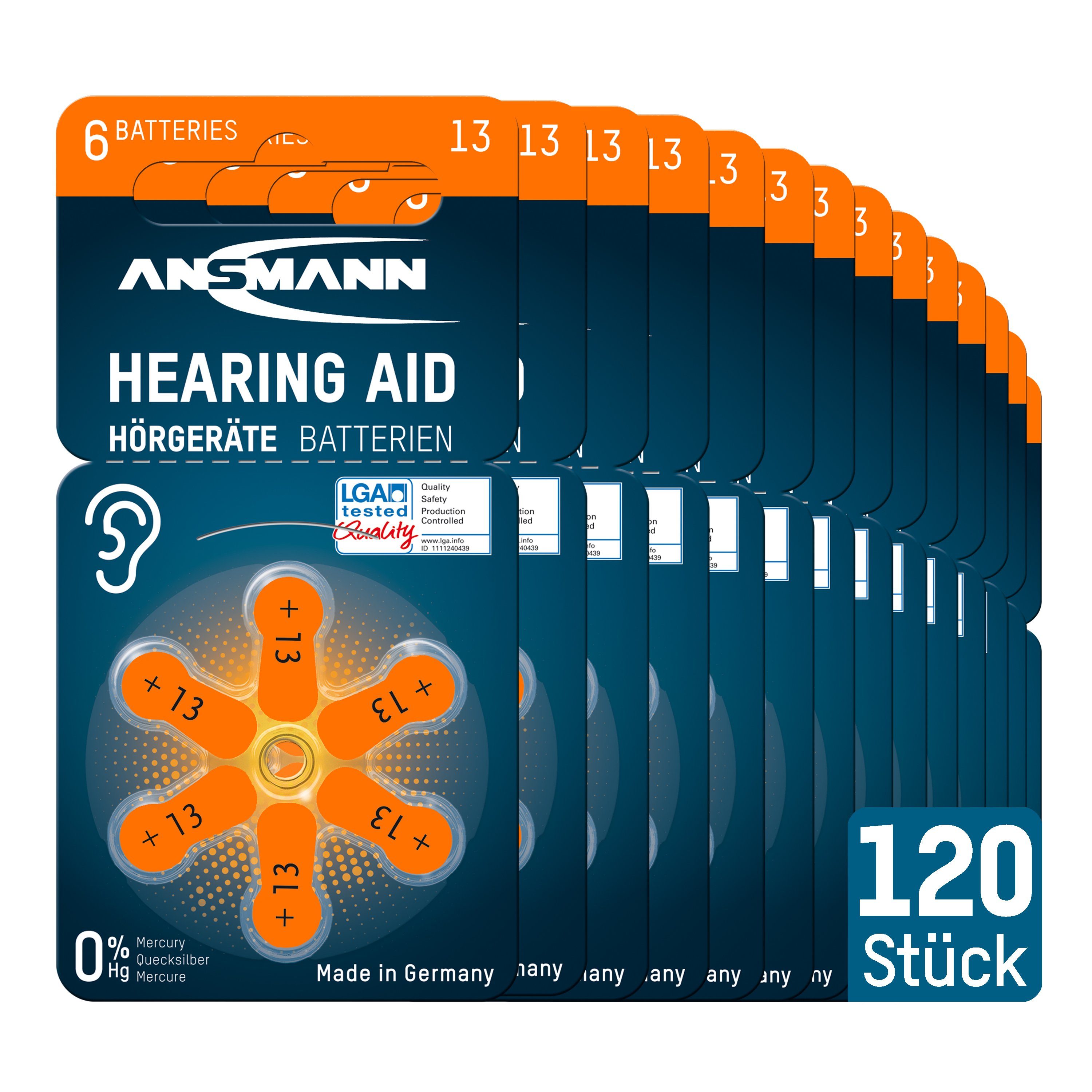 ANSMANN® 120x Hörgerätebatterien PR48 orange Zink Luft Made in Germany Knopfzelle