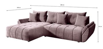 Furnix Ecksofa CALVANI-L Sofa mit Schlaffunktion Bettkasten Kissen Couch MH15 Braun, Kissen mit Reißverschluss, BxHxT: 280x91x190 cm