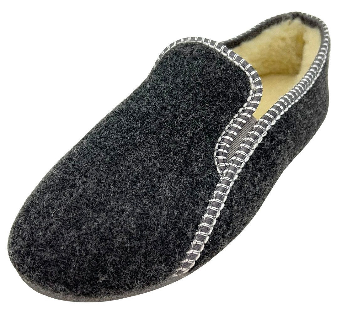 em-ka Herren Filz Fell Hausschuhe gefüttert Winter Pantoffeln Schafwolle Hausschuh Federleichte warme Hüttenschuhe mit Lamwolle