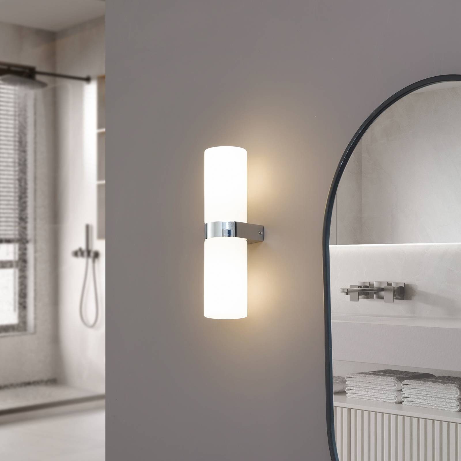 Lucande Wandleuchte Basolo, Chrom IP44, 2 x 10 W LED