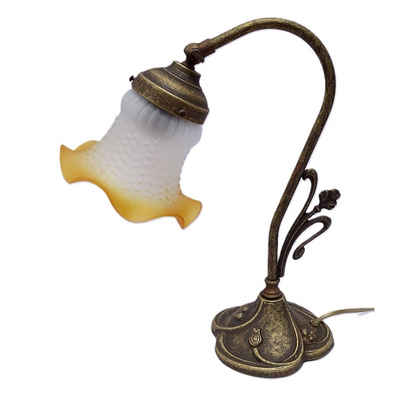 Linoows Tischleuchte Jugendstil Tischlampe Messing Leuchte mit Schirm, Leuchtmittel abhängig, Messing Leuchte