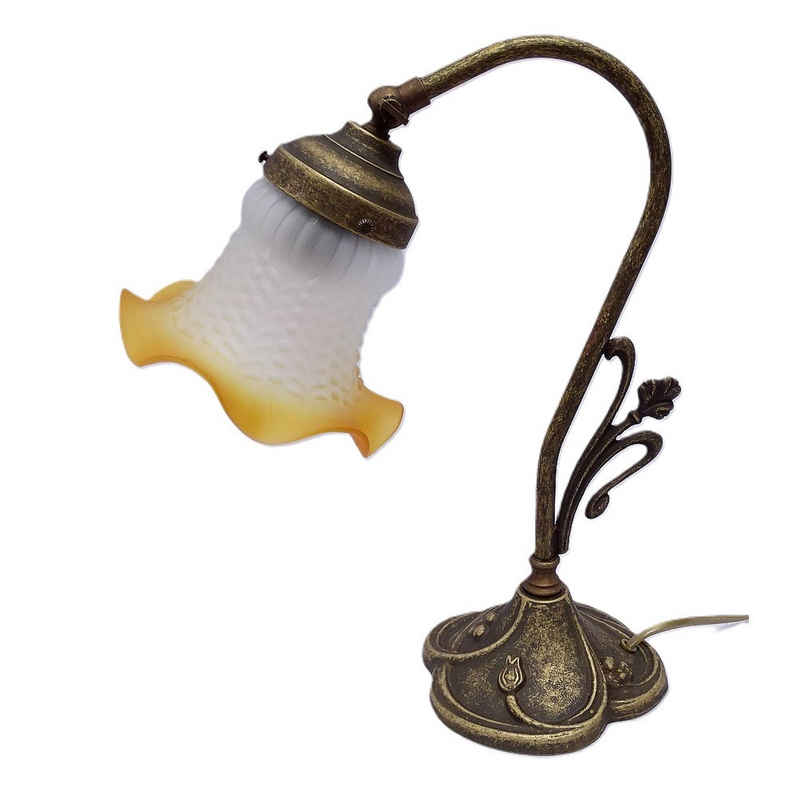 Linoows Tischleuchte Jugendstil Tischlampe Messing Leuchte mit Schirm, Leuchtmittel abhängig, Messing Leuchte