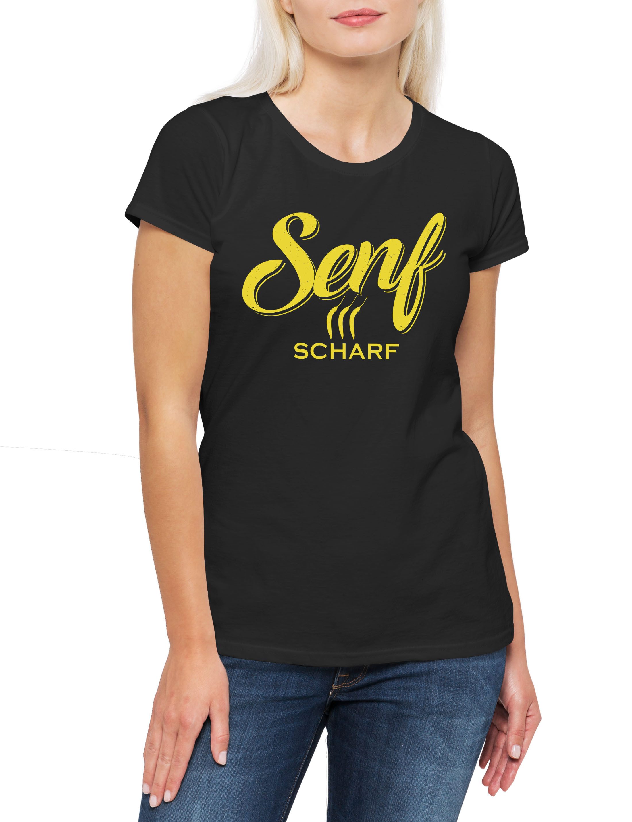 Urban Backwoods Print-Shirt Senf A2 Damen T-Shirt Mustard Ketchup Kostüm Fasching Karneval (1-tlg) Verkleidung Fastnacht Fassenacht Faschings-Shirt Helau