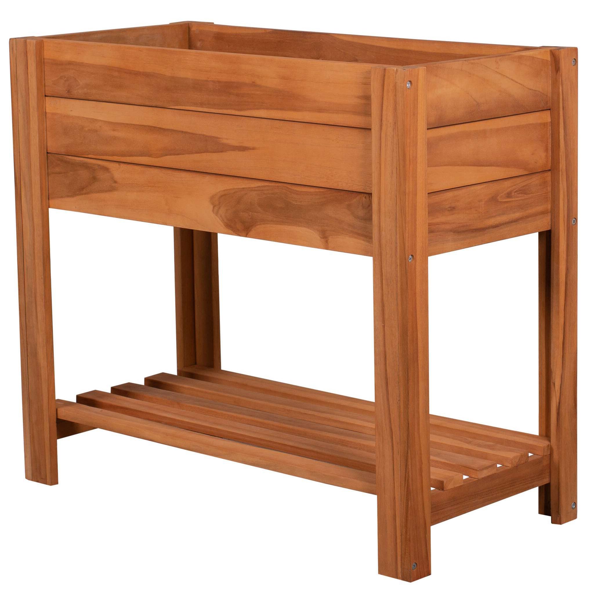 bene living Hochbeet Hochbeet mit Ablagefläche - Teakholz (1 St., Hochbeet inkl. Pflanzfolie), feines Teakholz - inkl. Pflanzfolie - mit Ablagefläche