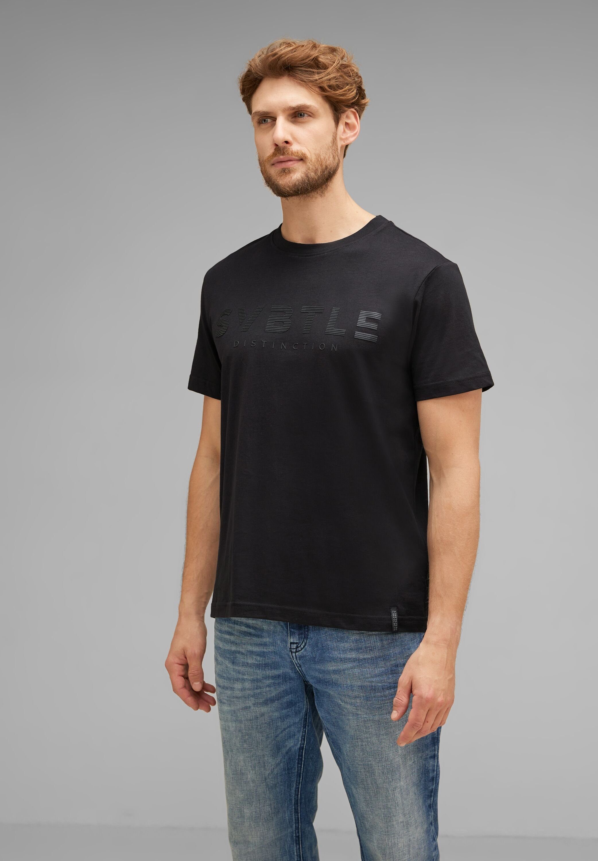 STREET ONE MEN T-Shirt mit Frontprint Black