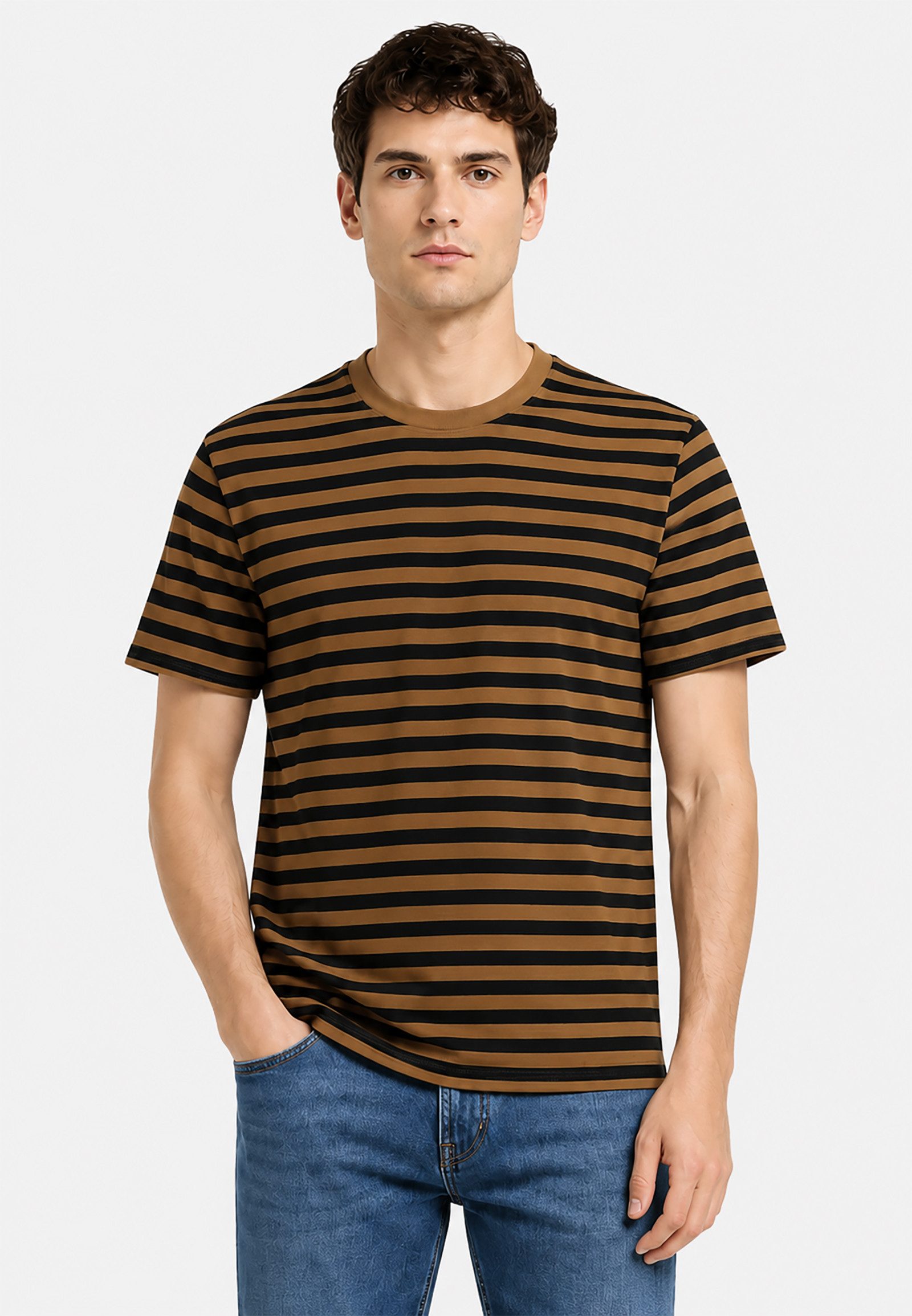 Blend T-Shirt Feines Streifenmuster Rundhalsausschnitt Kurzarm Casual für Herren (1-tlg) BHKADEK STRIPE S/S TEE