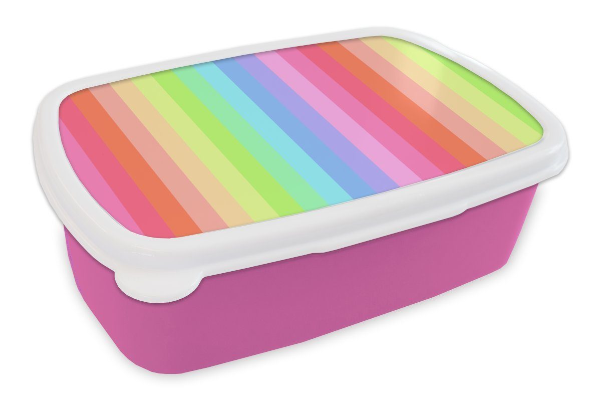 MuchoWow Lunchbox Regenbogen - Muster - Pastell, Kunststoff, (2-tlg), Brotbox für Erwachsene, Brotdose Kinder, Snackbox, Mädchen, Kunststoff rosa
