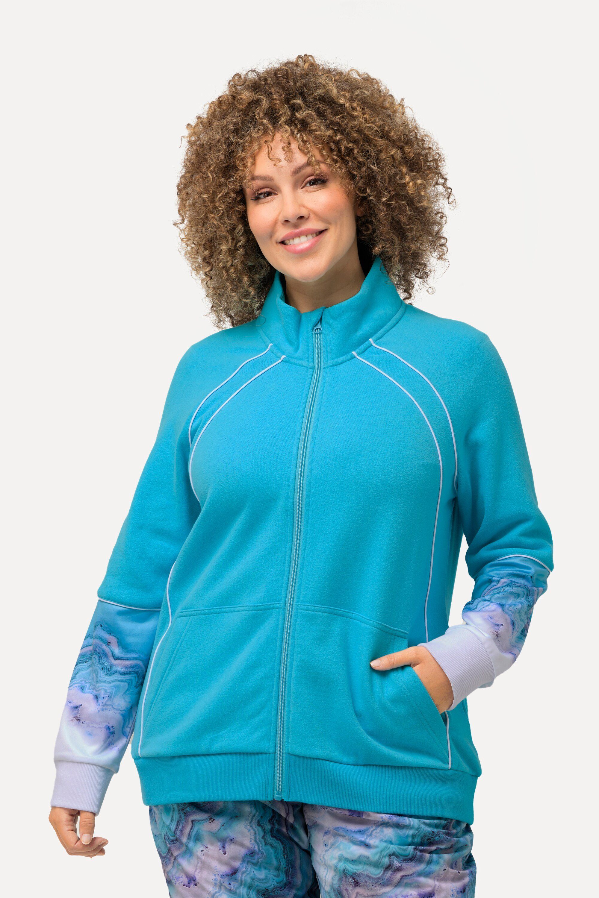 Ulla Popken Sweatjacke Sweatjacke Zierpaspel Stehkragen günstig online kaufen