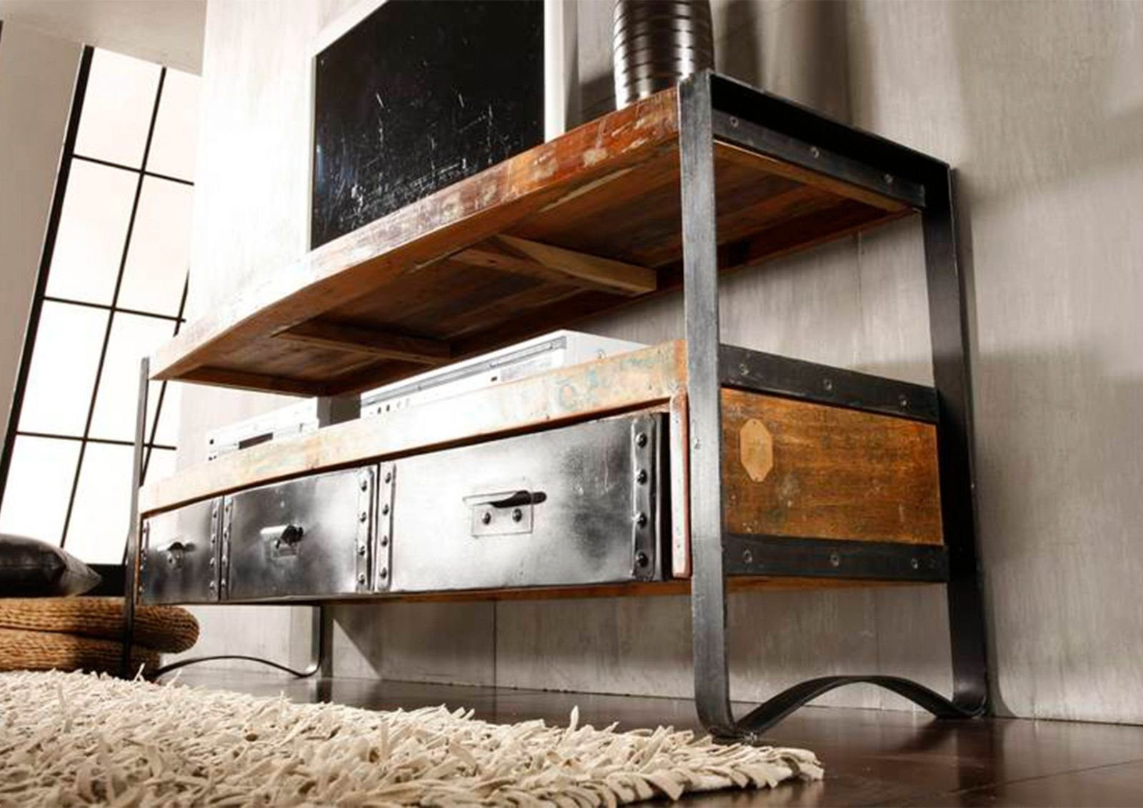 Massivmoebel24 TV-Board INDUSTRIAL (Massivholz), TV-Board Altholz 145x43x60 mehrfarbig lackiert INDUSTRIAL #05