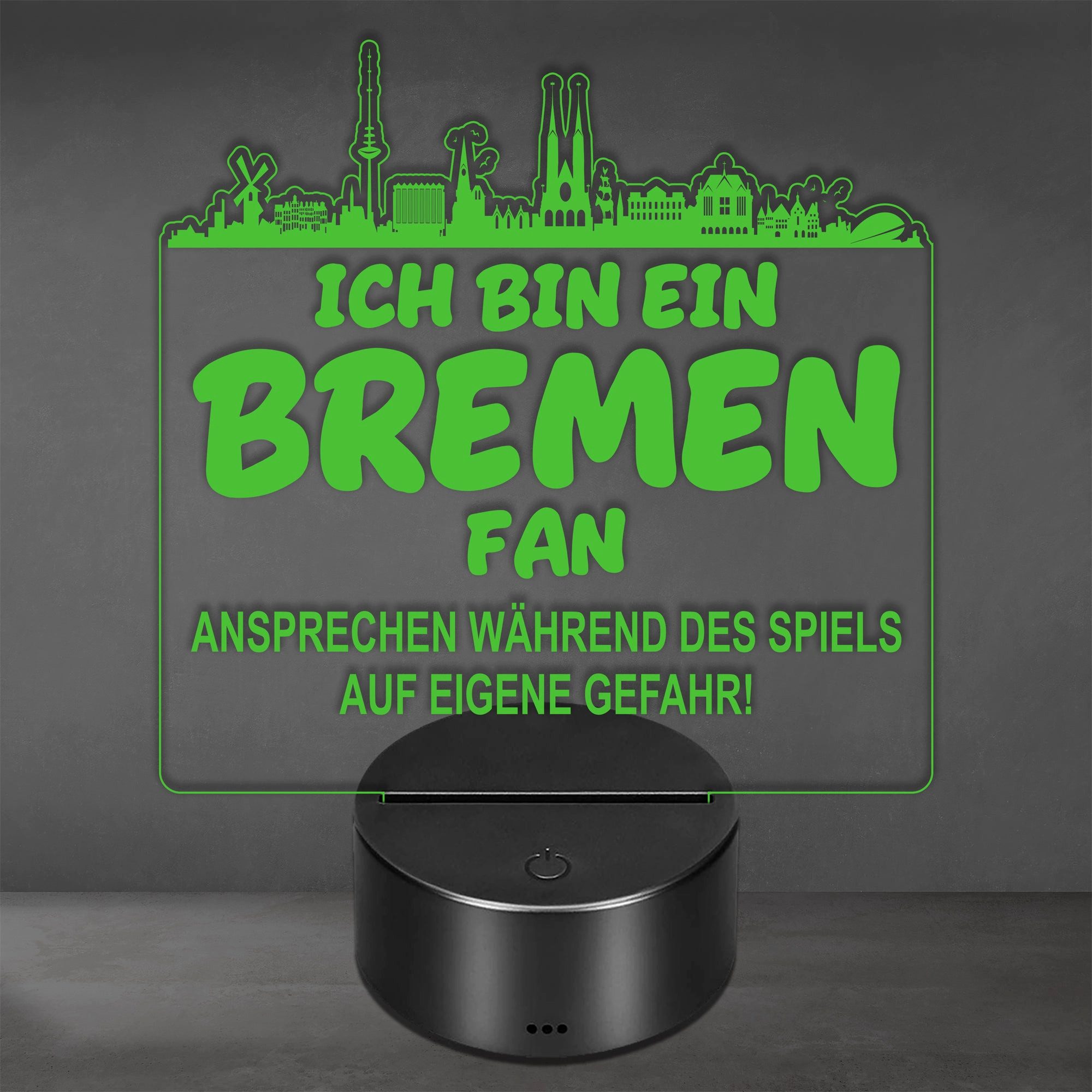 Lieblingsmensch LED Nachtlicht Fußball - Ich bin ein Bremen Fan - Ansprechen auf eigene Gefahr, LED fest integriert, Farbwechsel oder feste Farbe mit Fernbedienung & Touch, Man Cave Stimmungslicht – 19x23cm