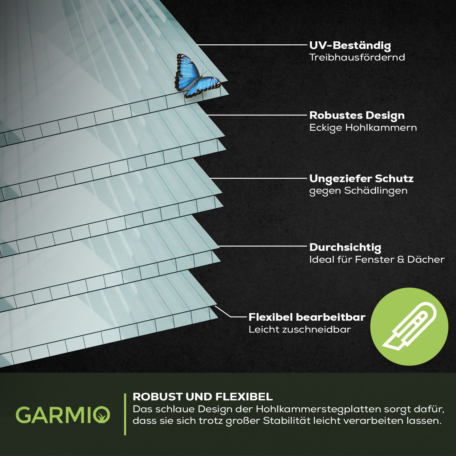 GARMIO Eckdusche Hohlkammerstegplatten ACRI 4 mm, Polycarbonat transparent, UV-beständig – Bild 5 von 5