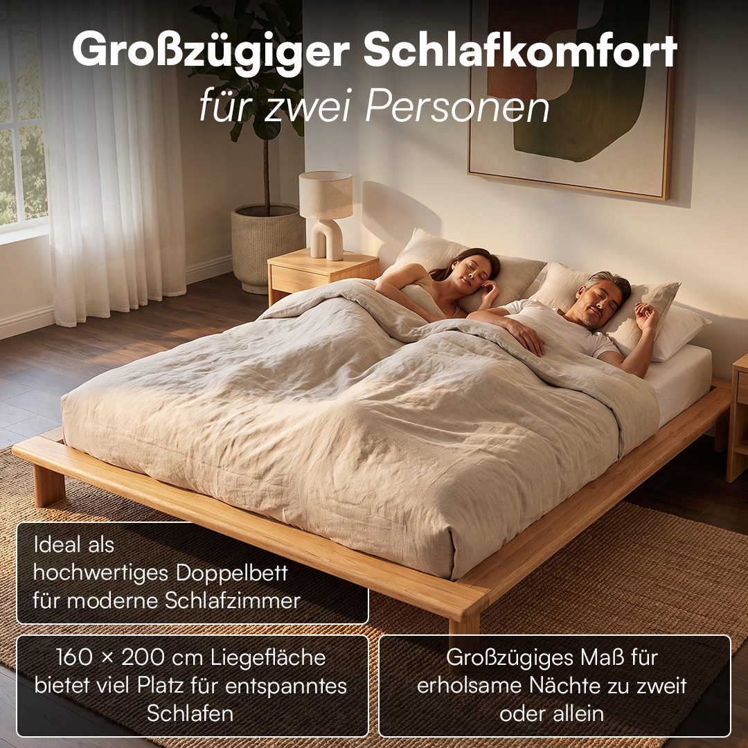 skølm Futonbett Skald aus Massivholz Eiche, Holzbett 25 cm hoch (Natur, 126x200 cm), Massivholzbett geölt & lackiert, in 120/140/180x200 cm verfügbar – Bild 5 von 5