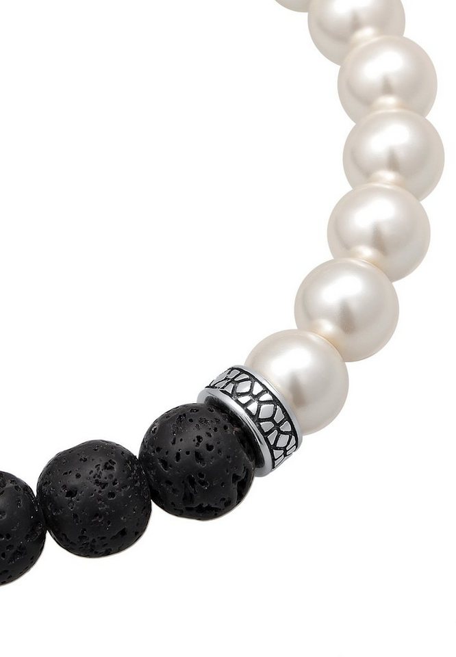 Kuzzoi Bead-Armband-Set Lava Perlen Bead Steinarmband 925 Silber