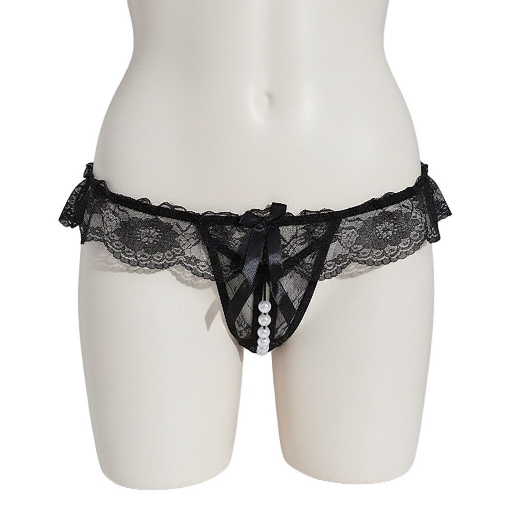 Lovolotti String-Ouvert Sexy Unterhose String Tanga Slip LO-L24 (Damen transparente String Panty mit Perlen) Nachtwäsche Reizwäsche Sexy Unterwäsche Durchsichtig