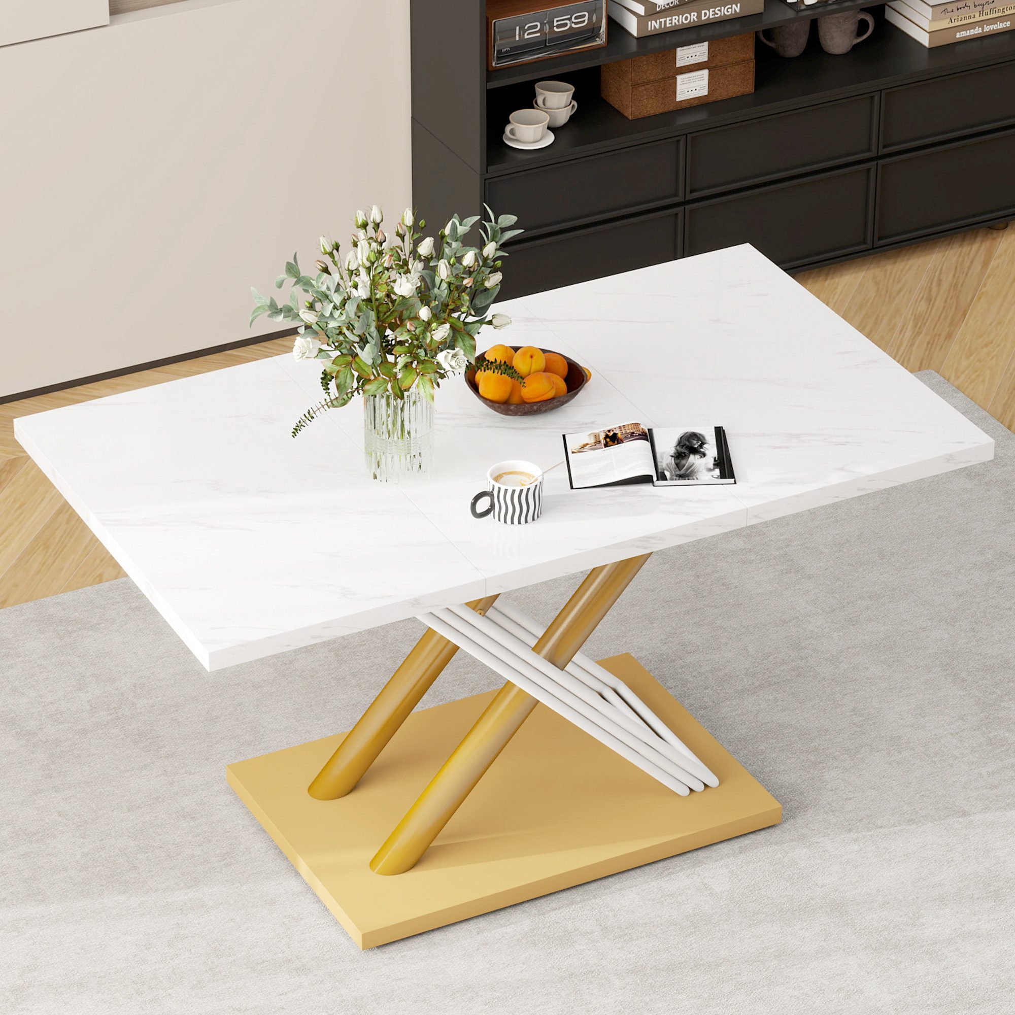 MODFU Stuhl Loungesessel,Samt-Esszimmerstuhl,Esstisch (Esstisch 140x80 cm günstig online kaufen