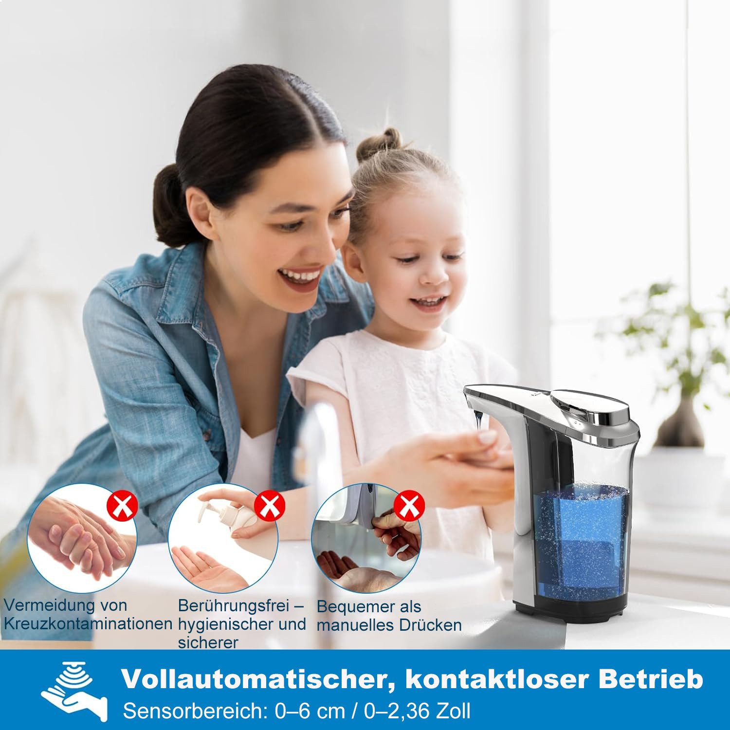 Futicare Seifenspender Automatischer Seifenspender mit Infrarotsensor – 500 ml, (5 Stufen einstellbar, berührungslos & IPX5-wasserdicht) – Bild 3 von 5