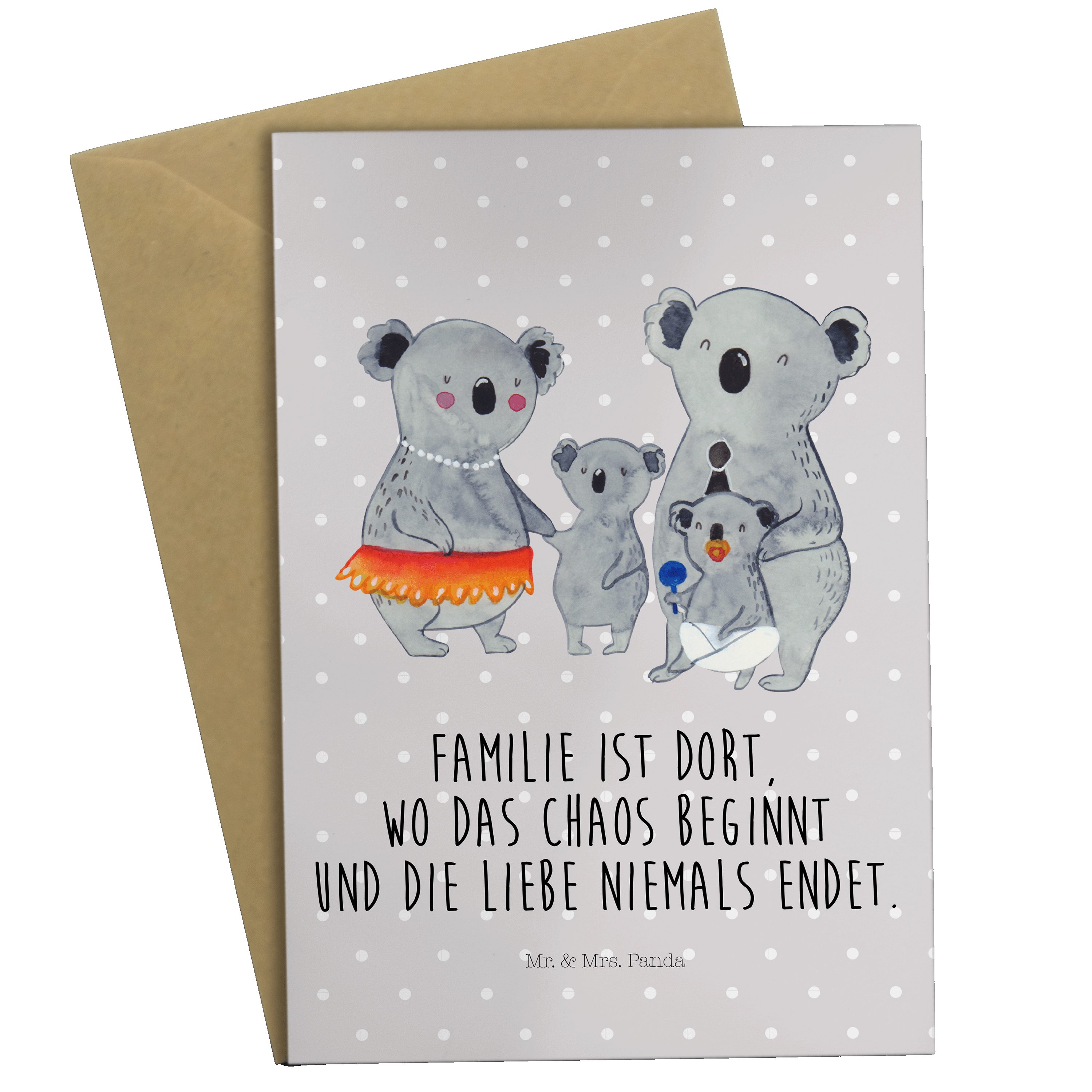 Mr. & Mrs. Panda Grußkarte Koala Familie - Grau Pastell - Geschenk, Oma, quality time, Karte, Ge, Hochglänzende Veredelung
